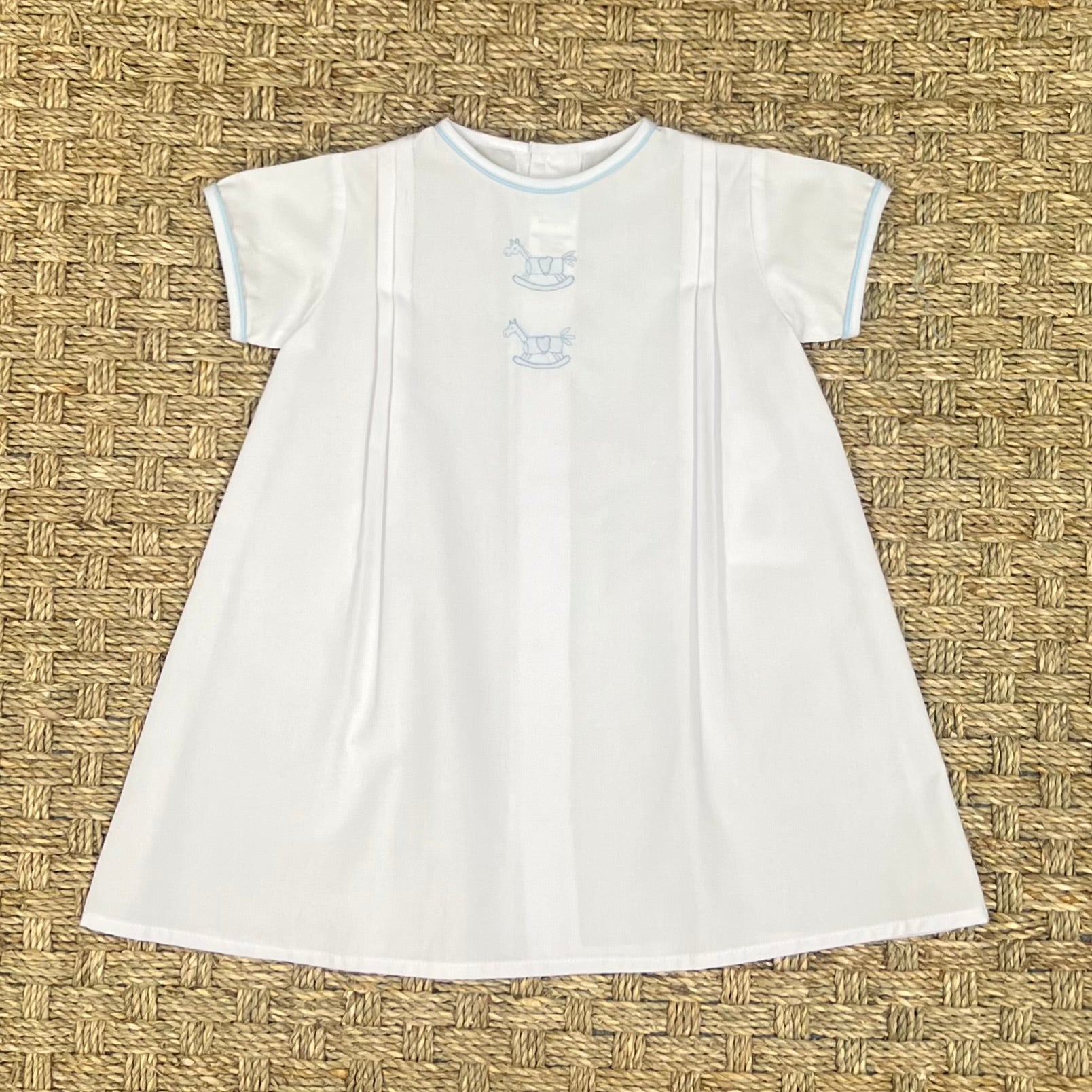 Auraluz White Daygown with Blue Rocking Horse Embroidery