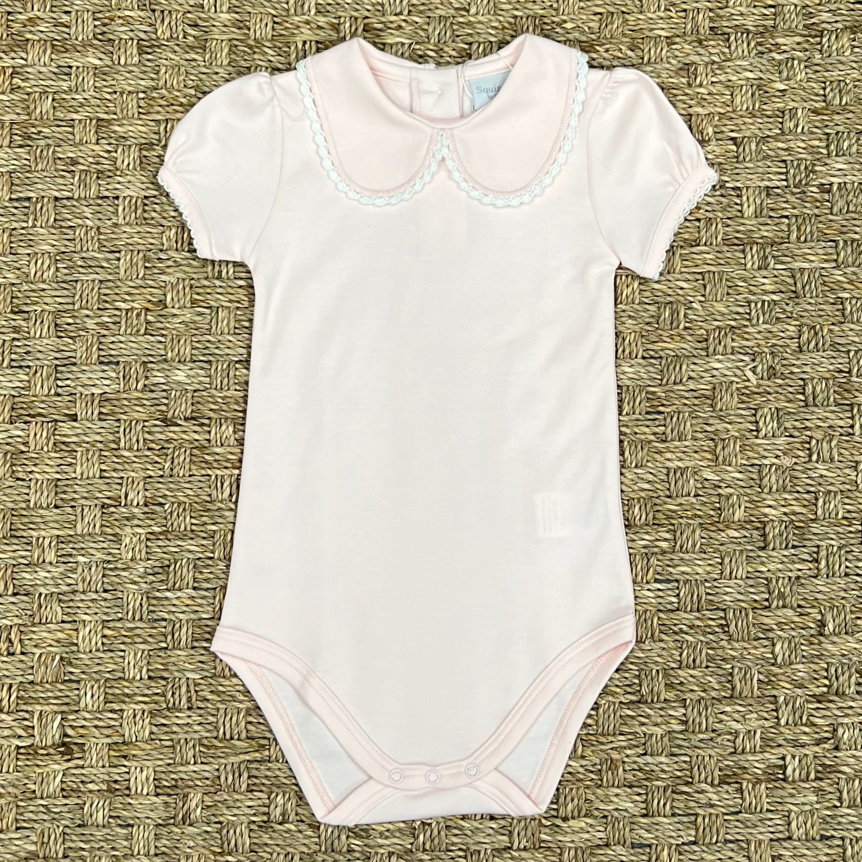 Squiggles Pink Bodysuit with Collar and White Trim