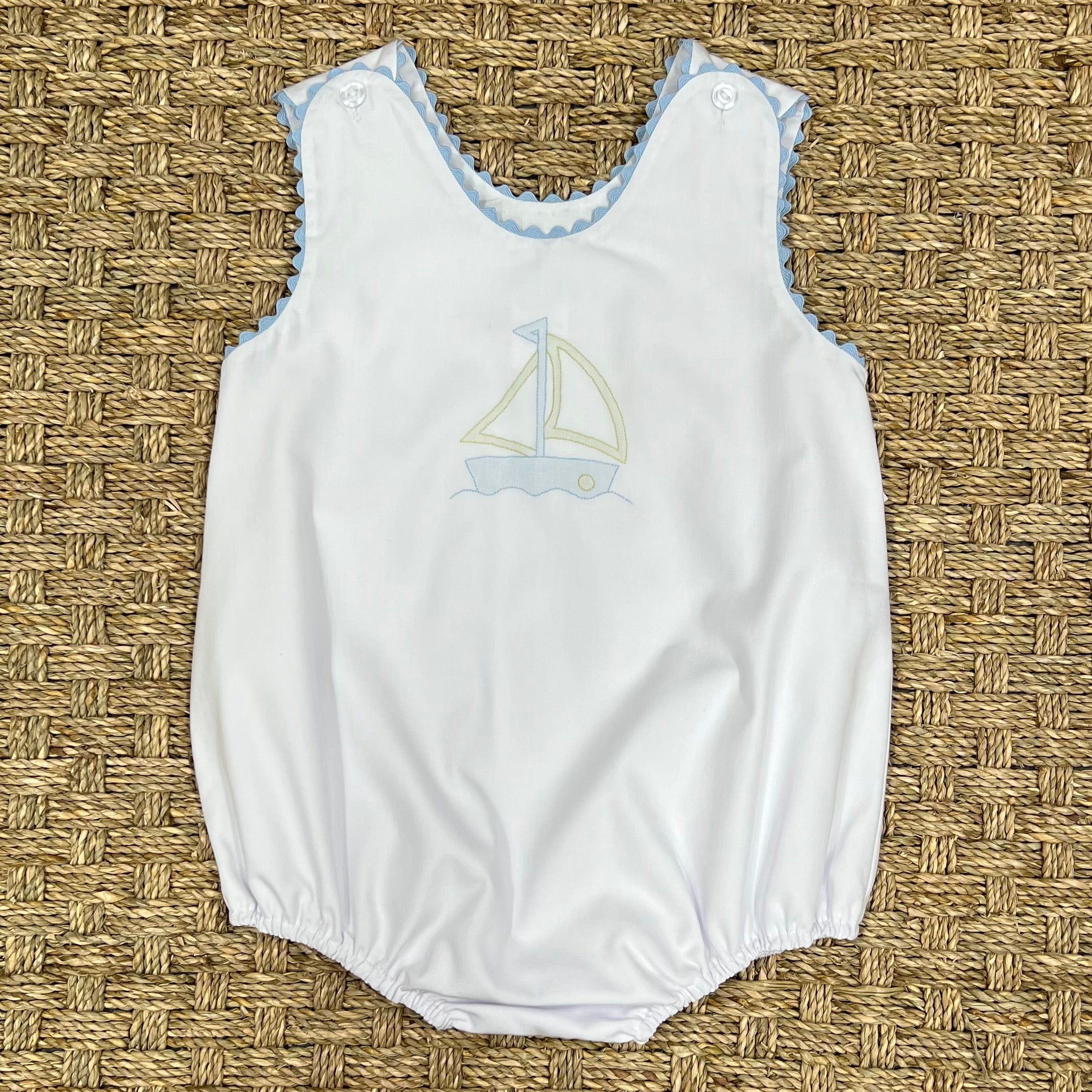 Auraluz Sleeveless Bubble with Blue Sailboat Embroidery & Ric Rac