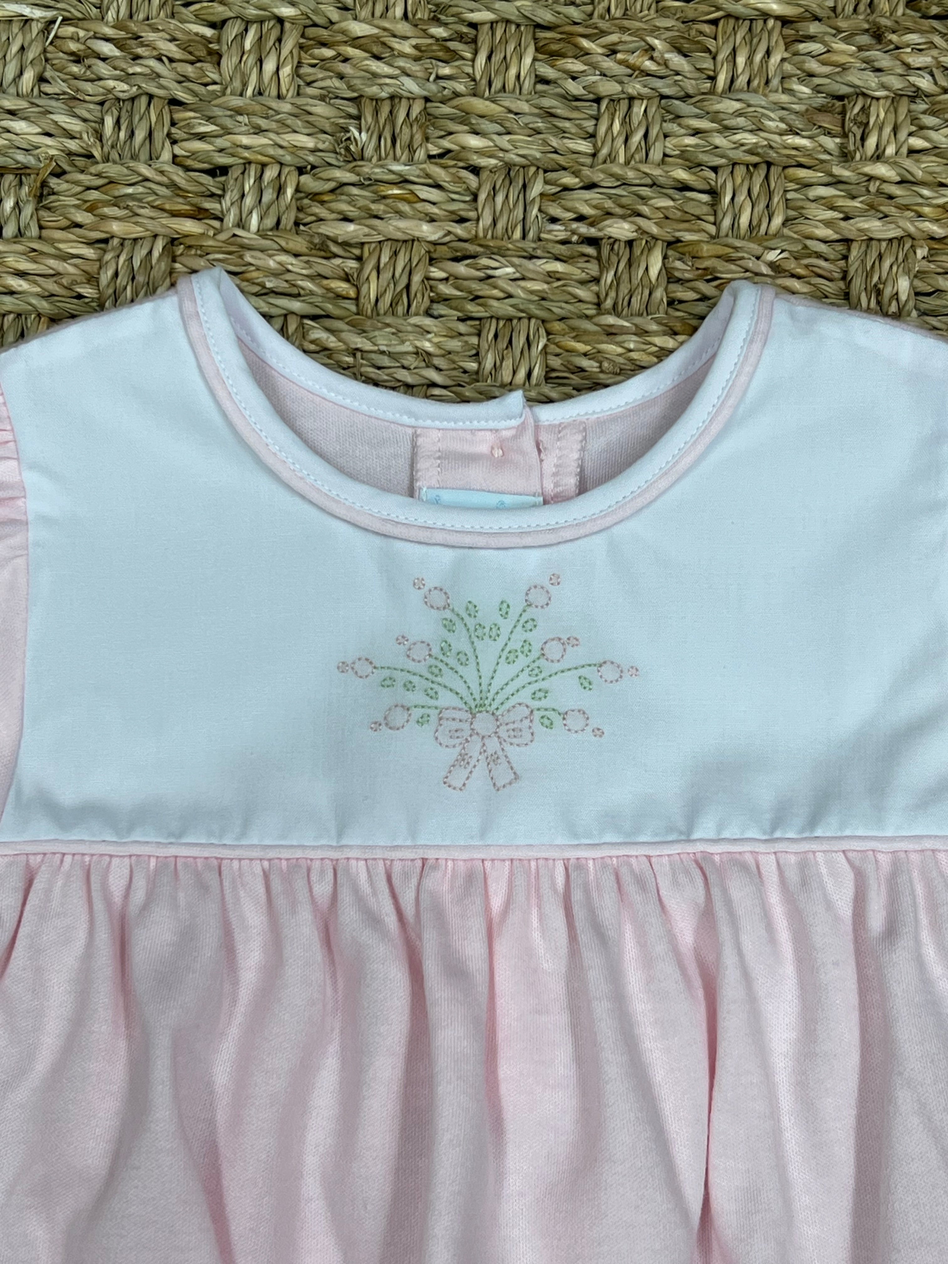 Auraluz Pink Knit Bubble with Pink Bow Embroidery