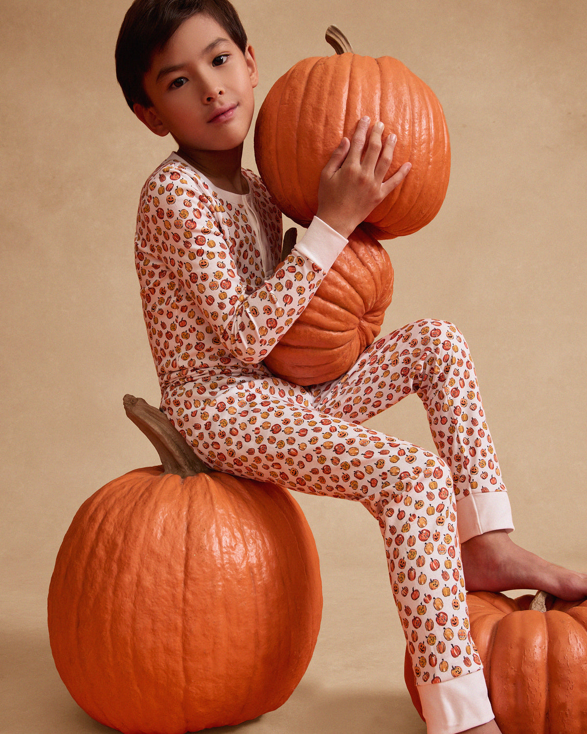 Petite Plume Pima Snug Fit Pajama Set, Pumpkin Patch