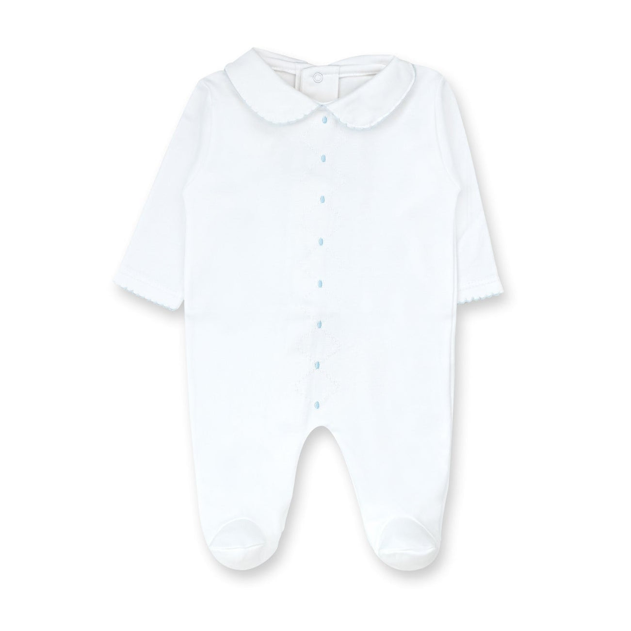 Tecomoabesos Diamond Pima Footie, White with Light Blue