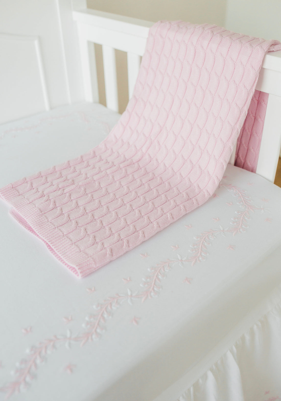 Little English Embroidered Crib Sheet, Blush