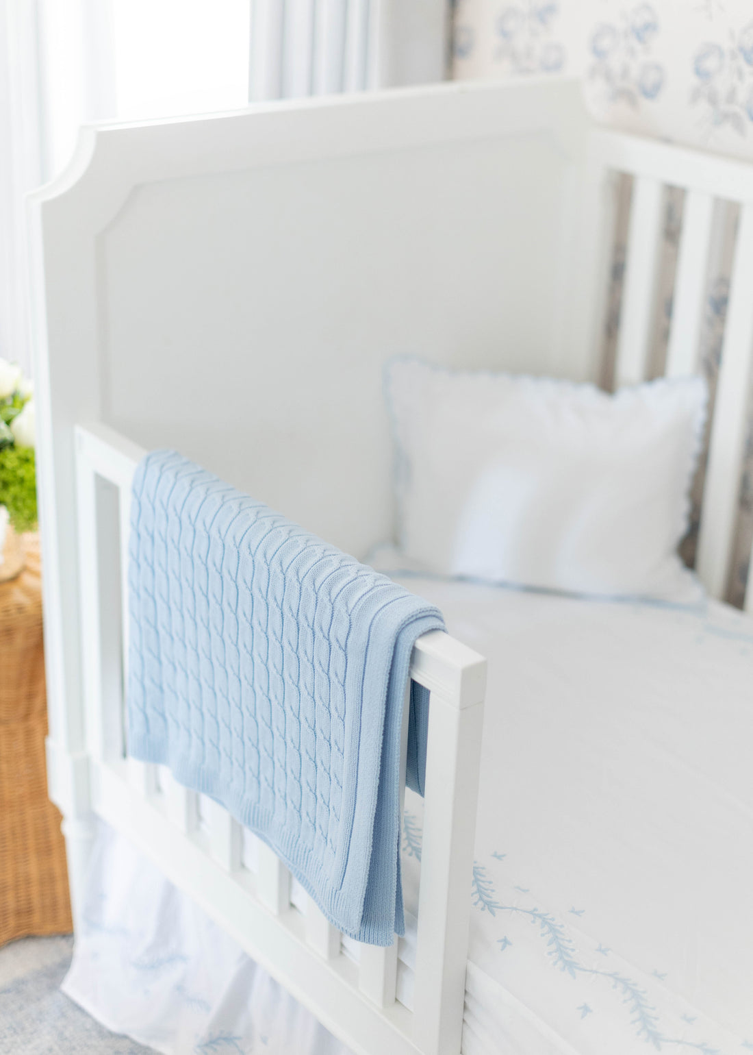 Little English Embroidered Crib Sheet, Sky