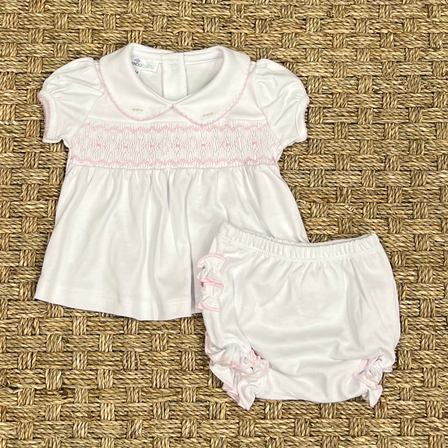 Magnolia Baby Lizzie & Landon's Smocked Collared Diaper Set, Pink