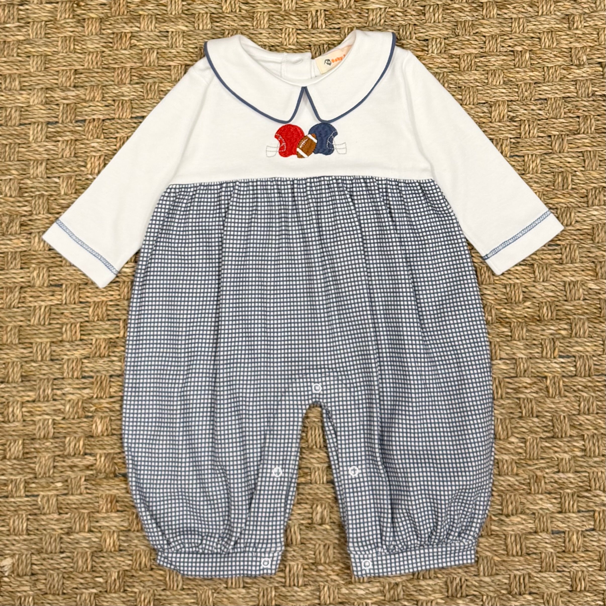 Luigi Collared Romper, Football on Dark Blue Check