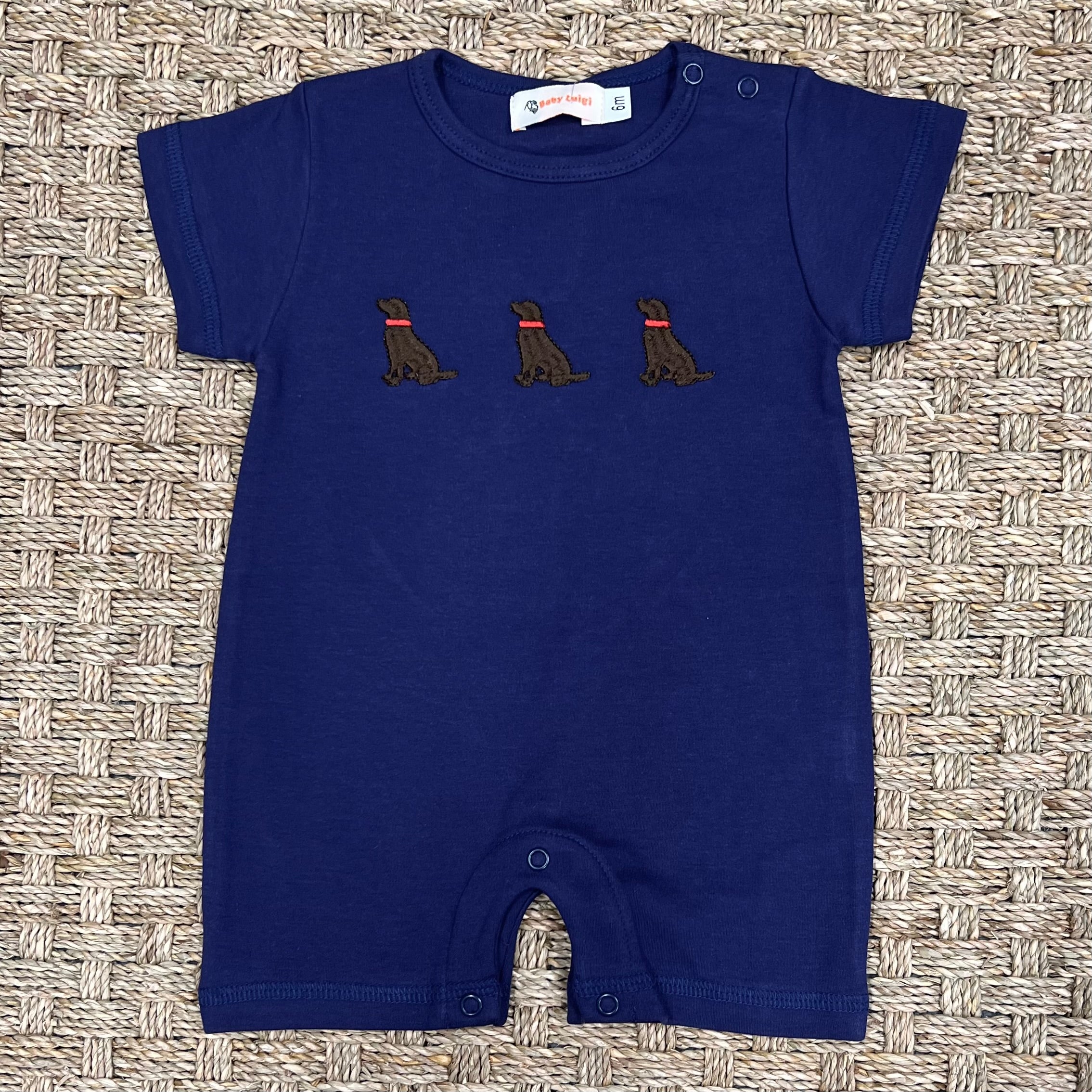 Luigi Romper, Chocolate Labs on Dark Royal