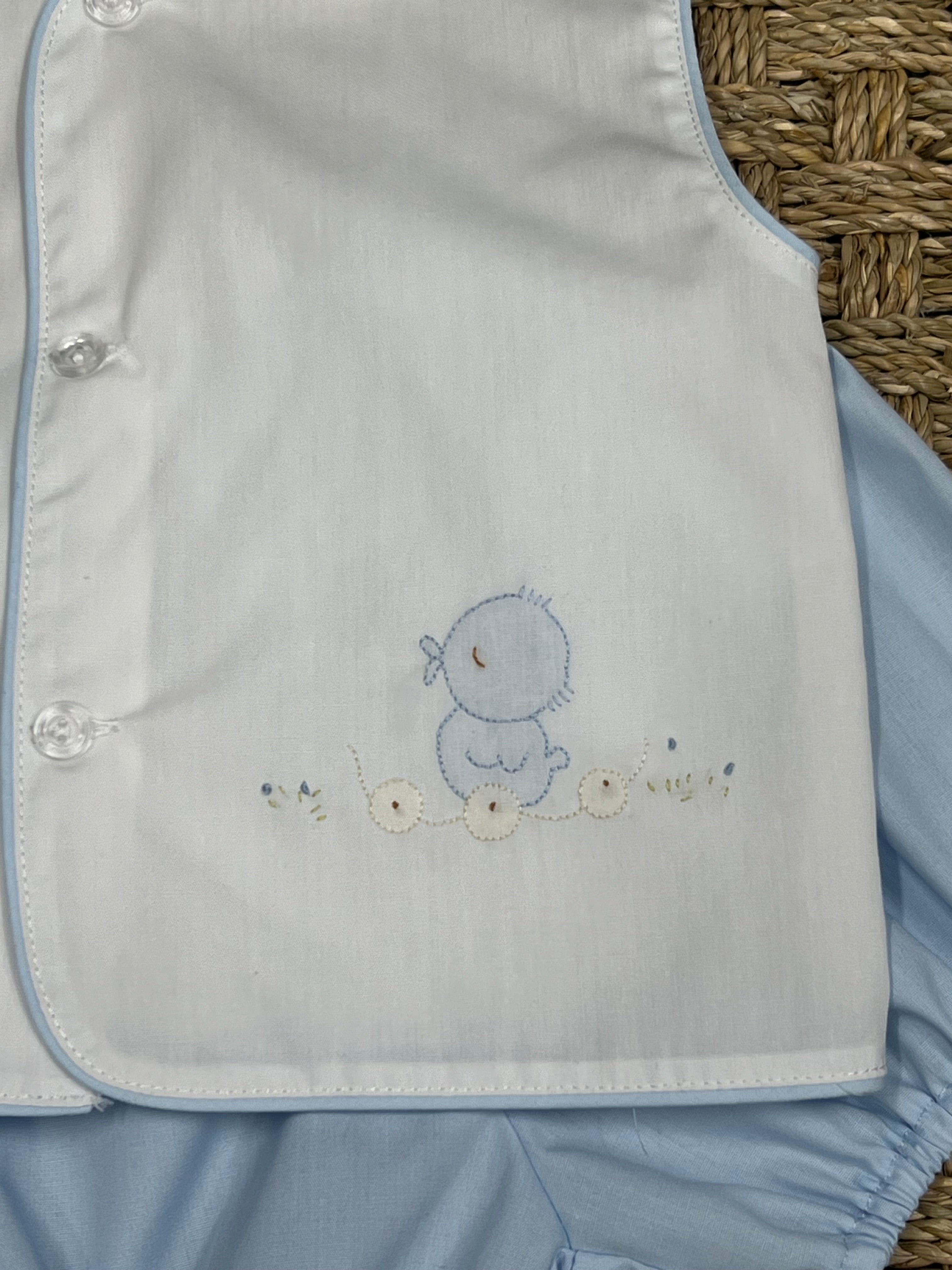 Auraluz White and Blue Diaper Set with Duck Wheel Embroidery