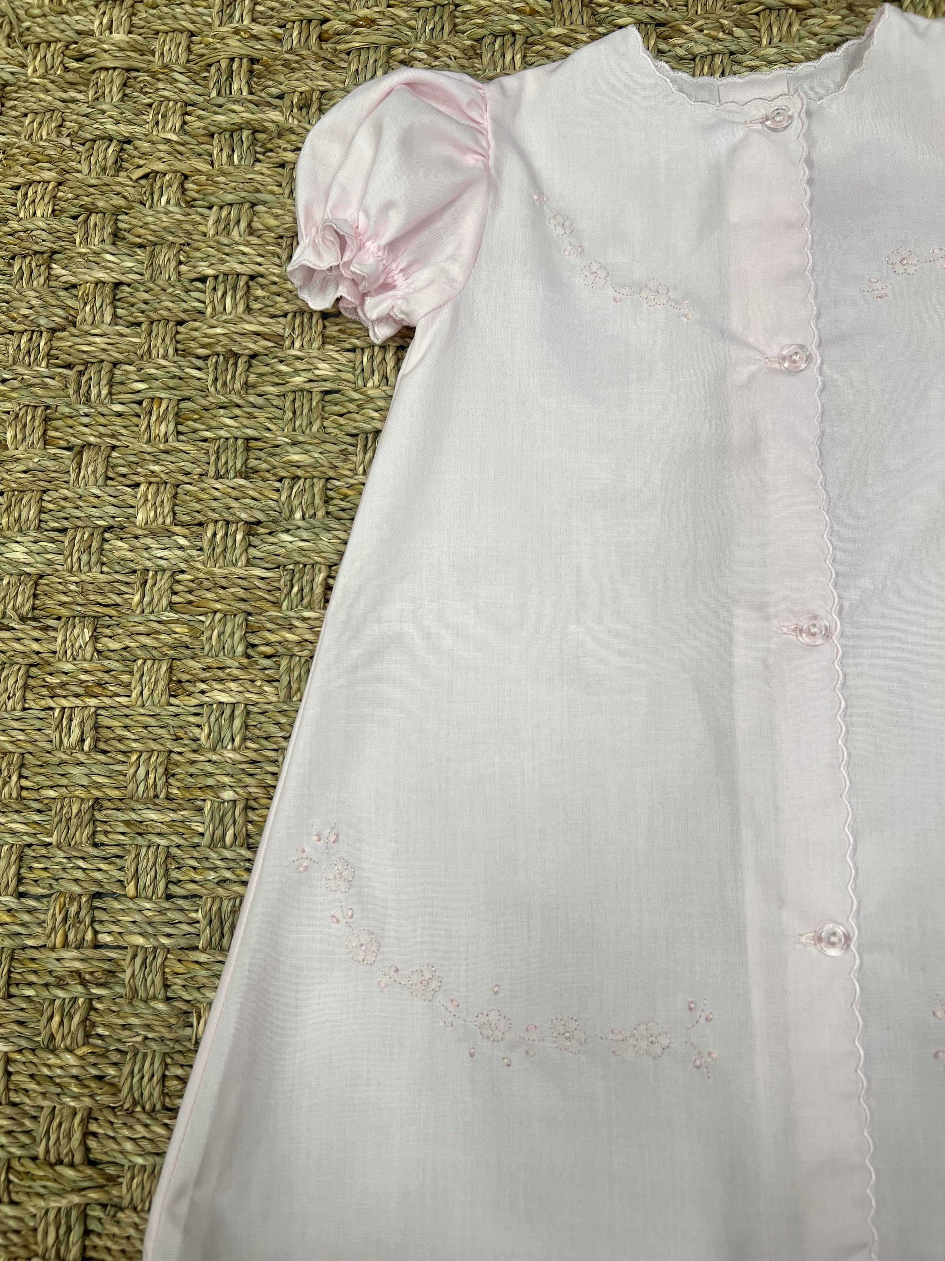 Auraluz Pink Daygown with Pink Flowers Embroidery