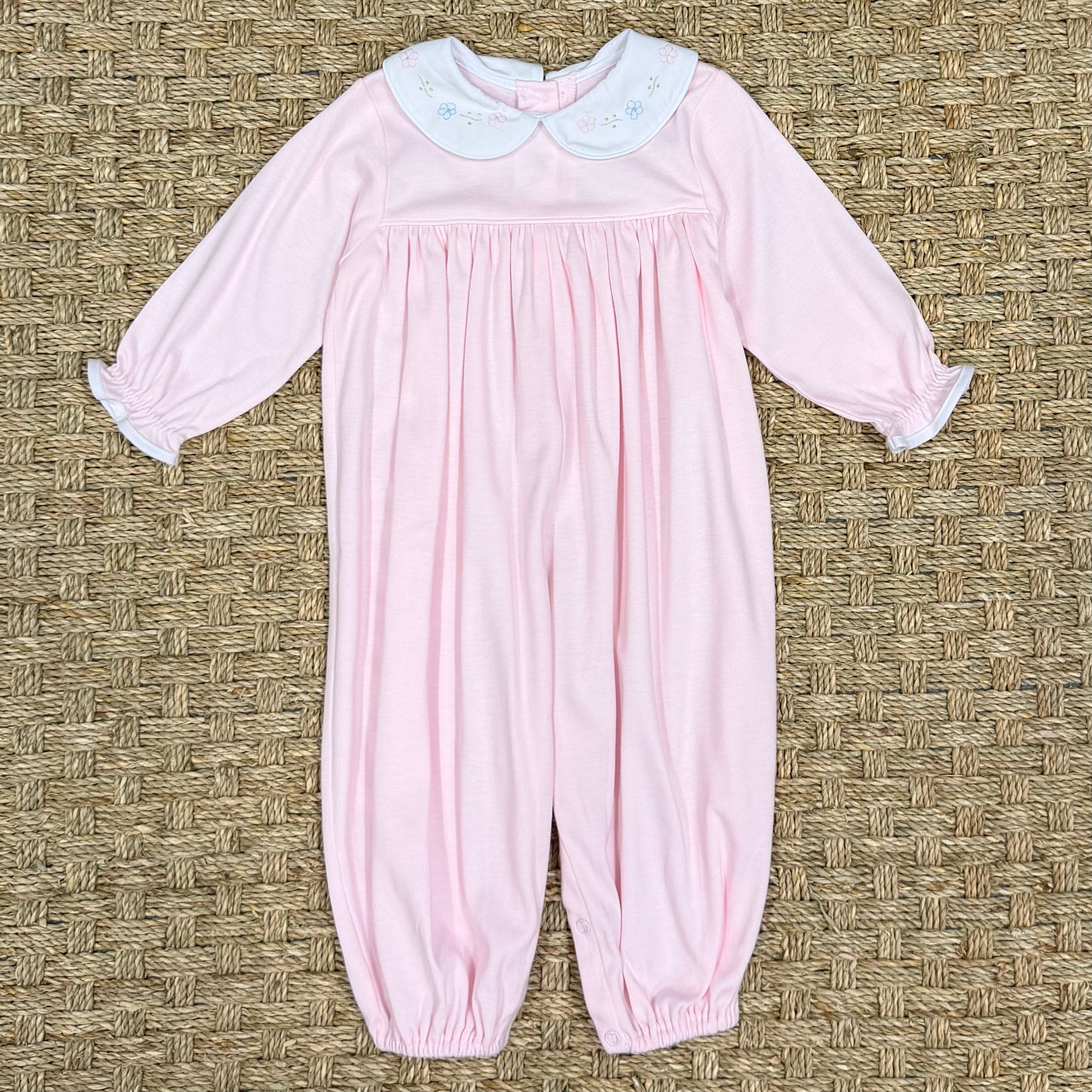Auraluz Pink Knit Longall with Flower Embroidery
