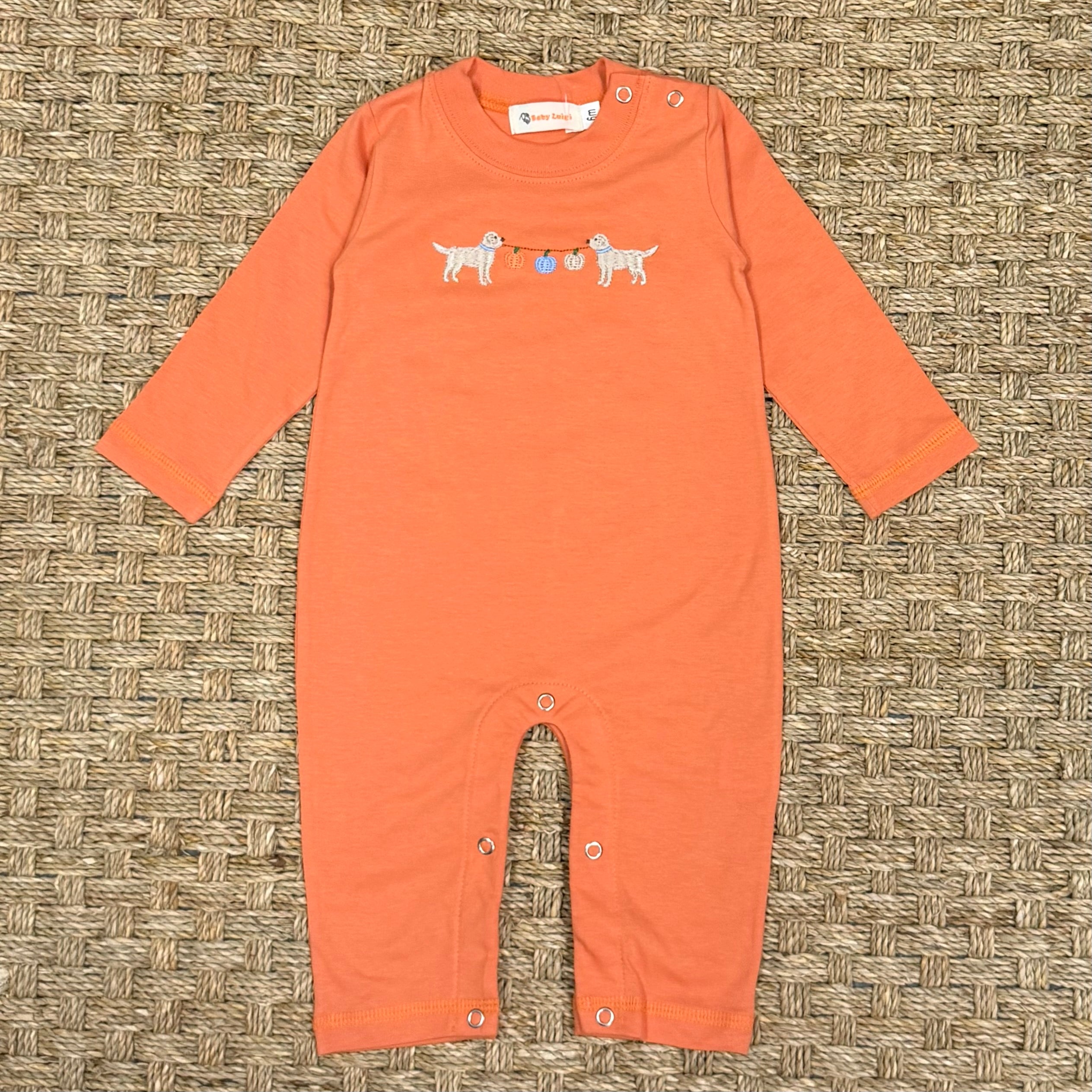 Luigi Romper, Labs with Pumpkins on Orange