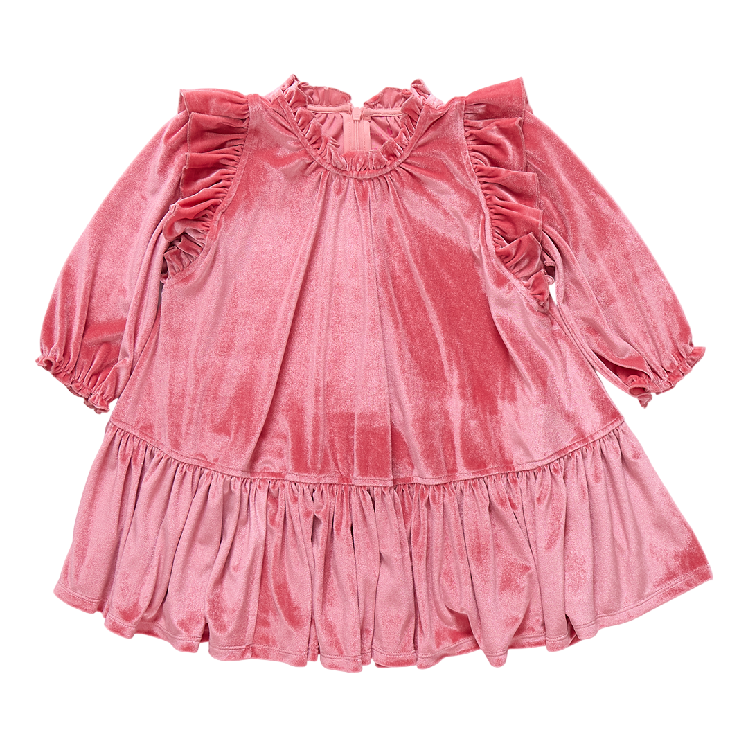 Pink Chicken Velour Harper Dress, Desert Rose
