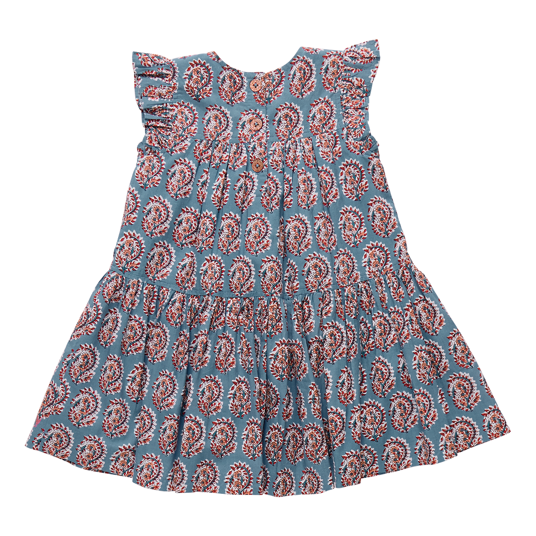 Pink Chicken Fiona Ruffle Dress, Blue Paisley