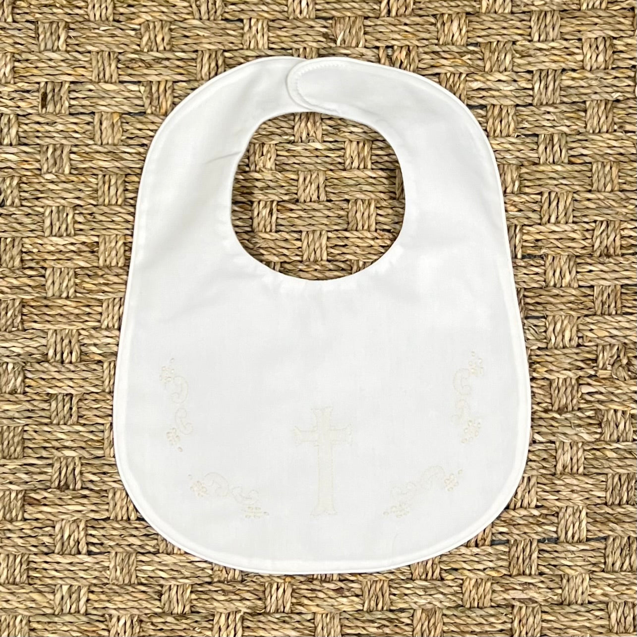 Auraluz Bib with Cross Embroidery in Ecru