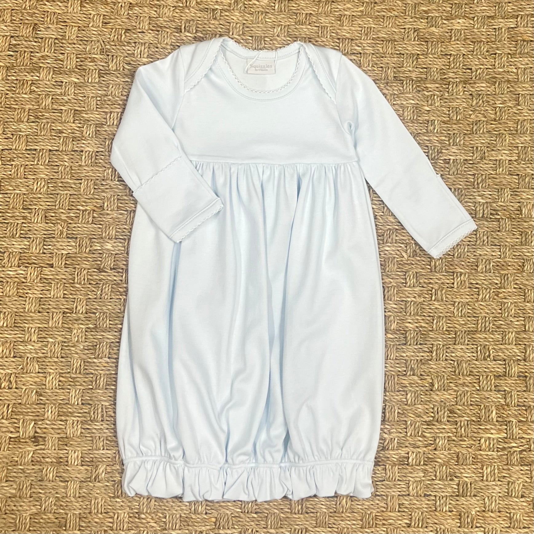 Squiggles Blue Lap Shoulder Gown with White Trim