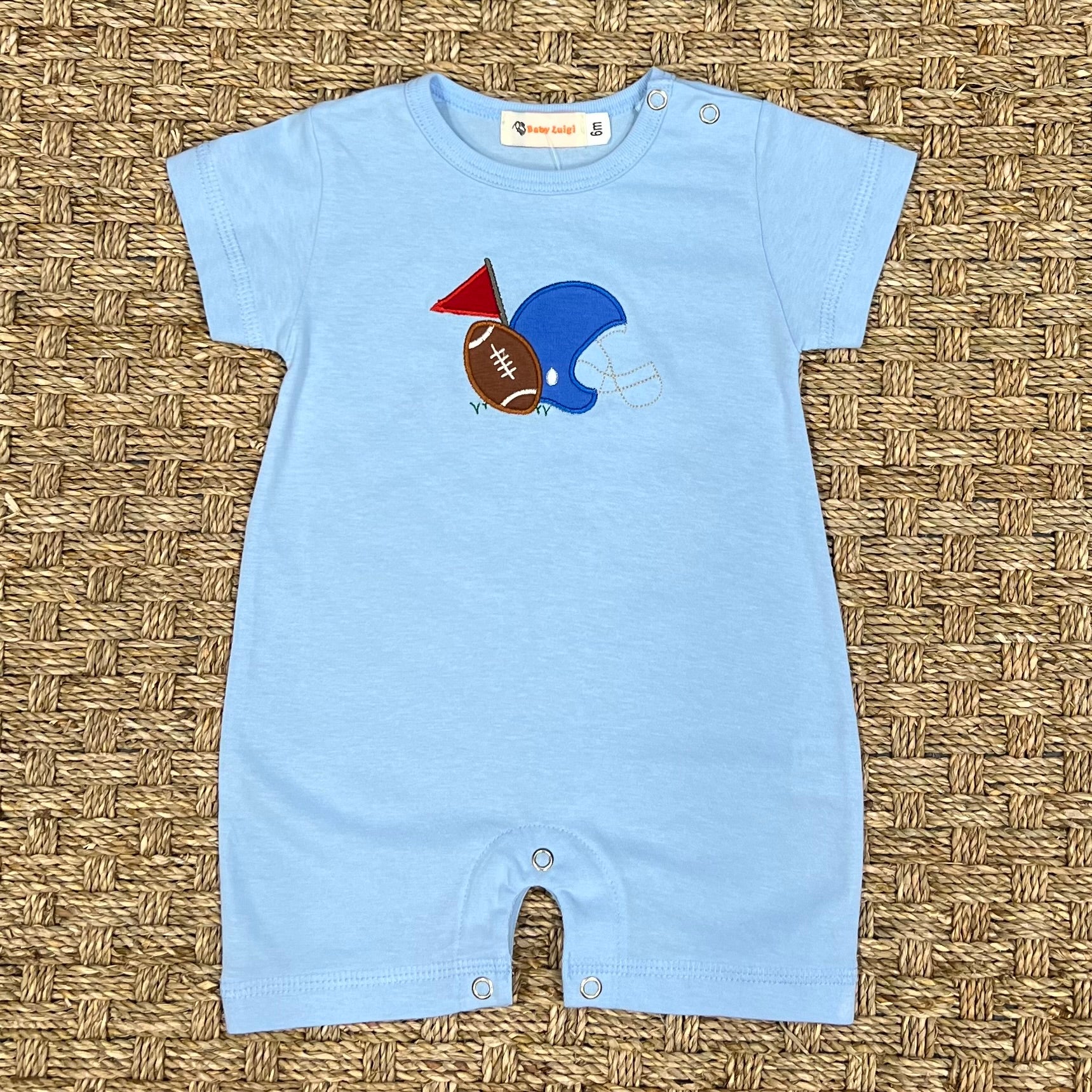 Luigi Romper, Helmet on Light Sky Blue