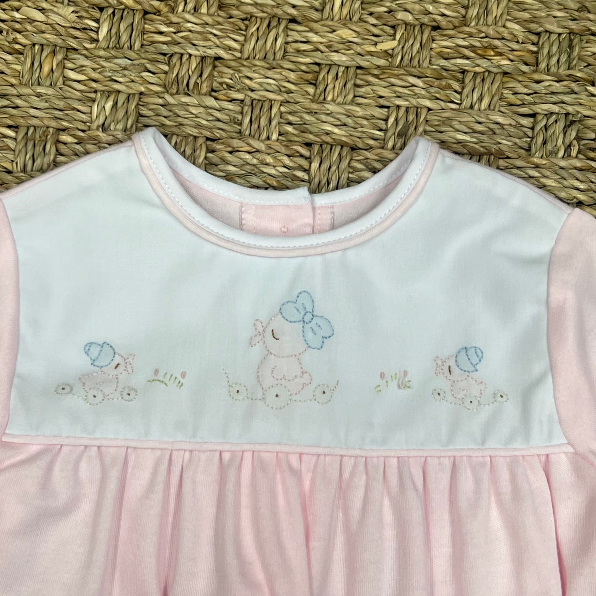 Auraluz Pink Knit Sacque with Duck Bow Embroidery