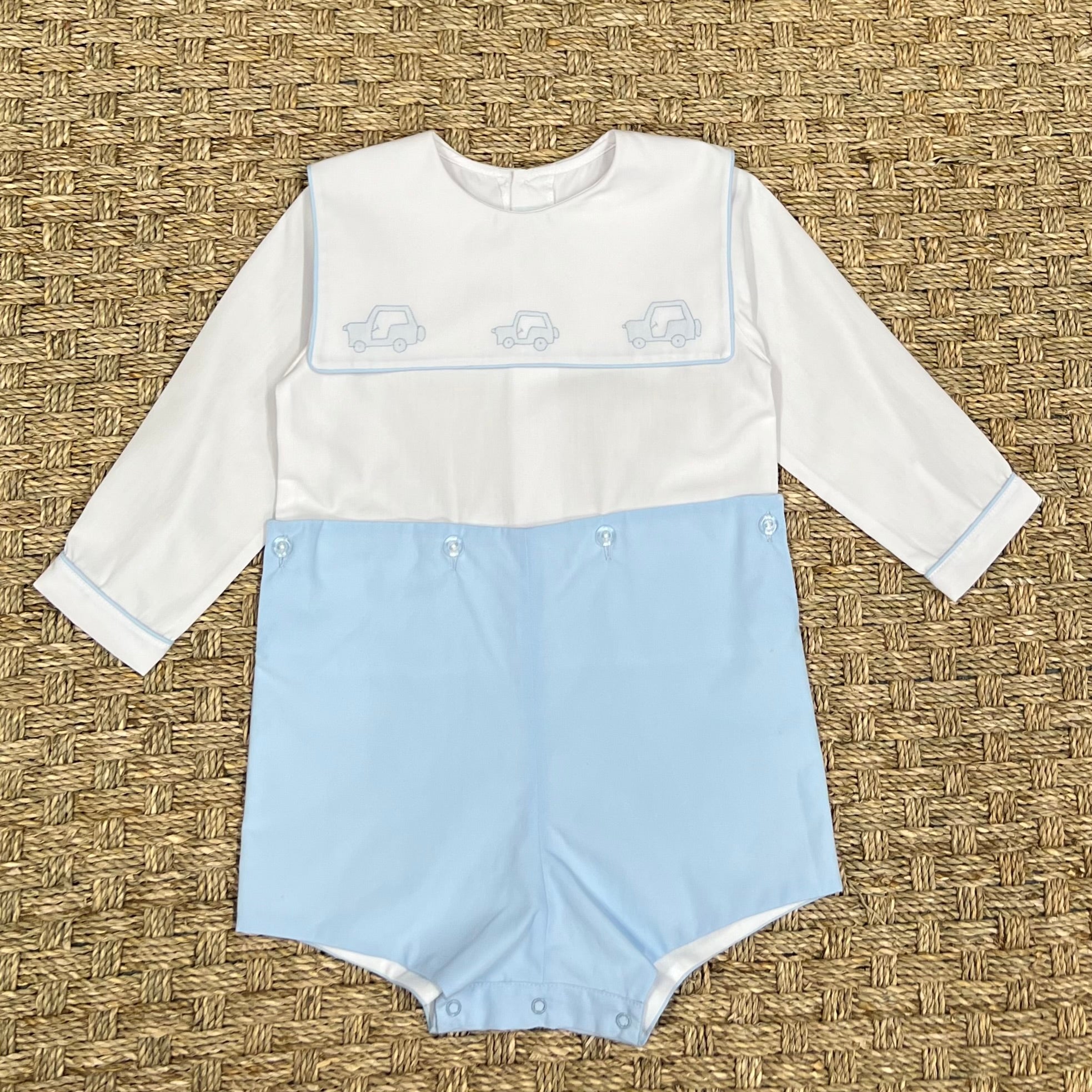 Auraluz Blue Boysuit with Blue Jeep Embroidery