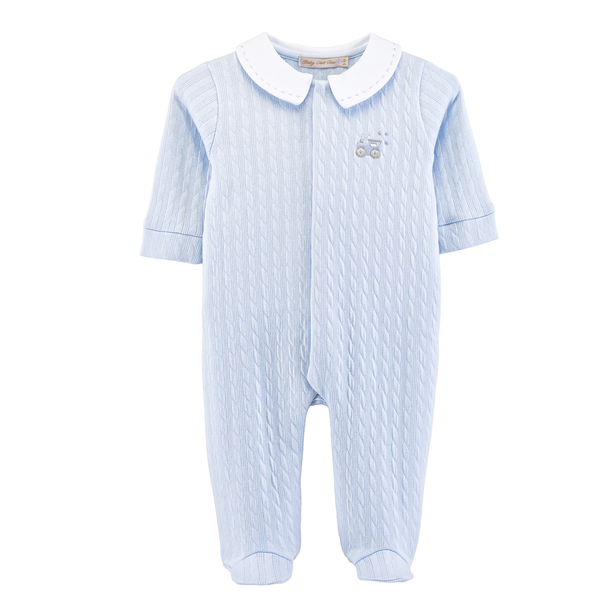 Baby Club Chic Little Train Jacquard Collared Footie