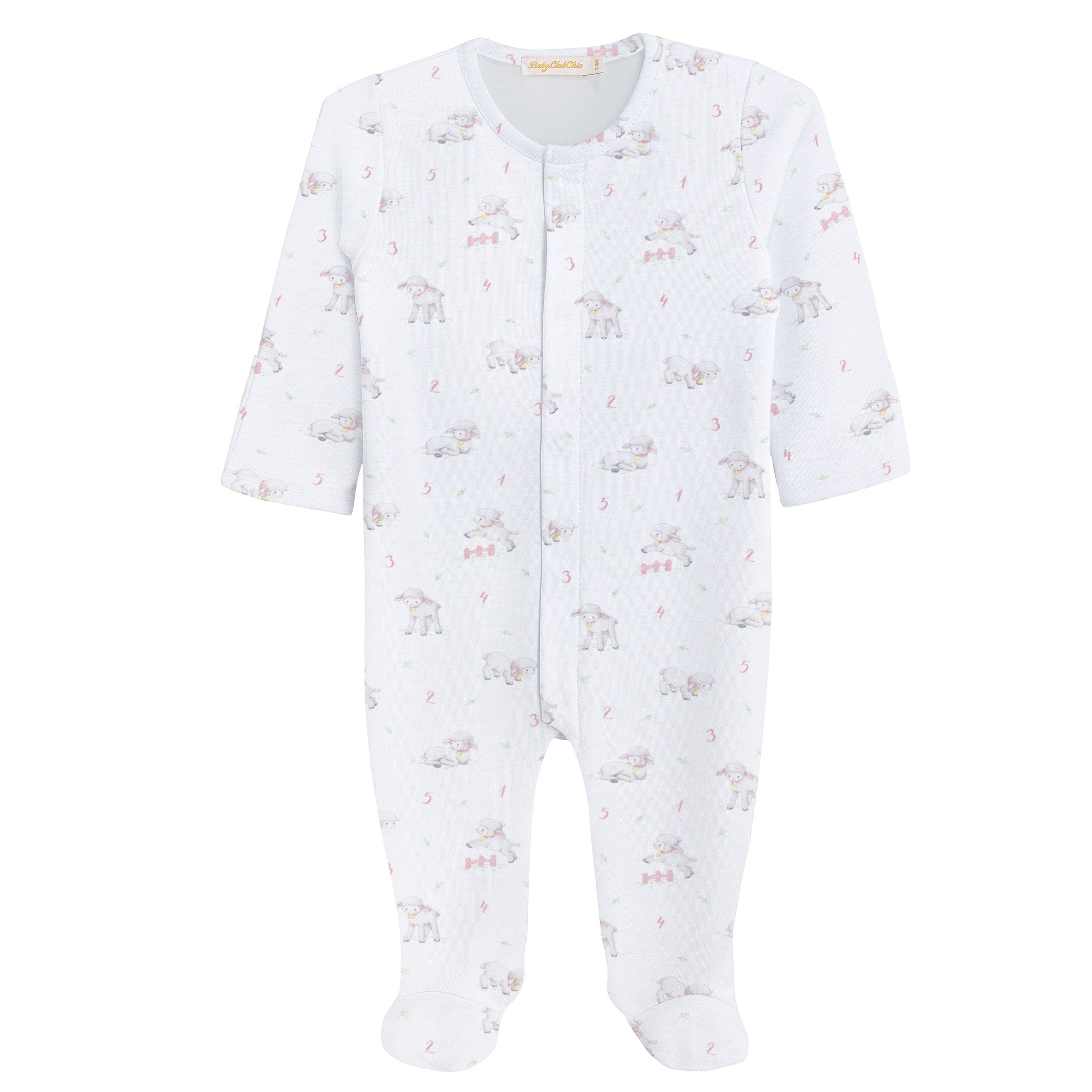 Baby Club Chic Tiny Baby Sheep Girl Printed Footie