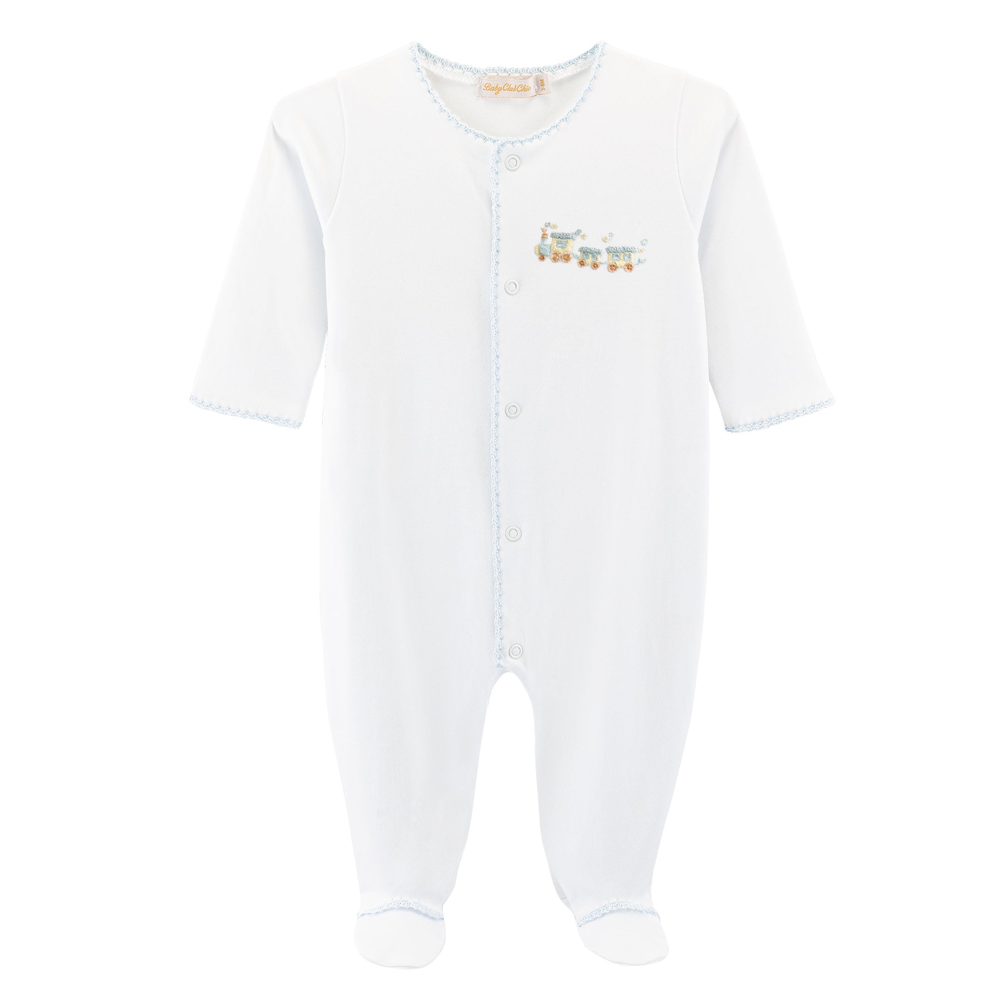 Baby Club Chic Little Train Footie with Crochet Trim