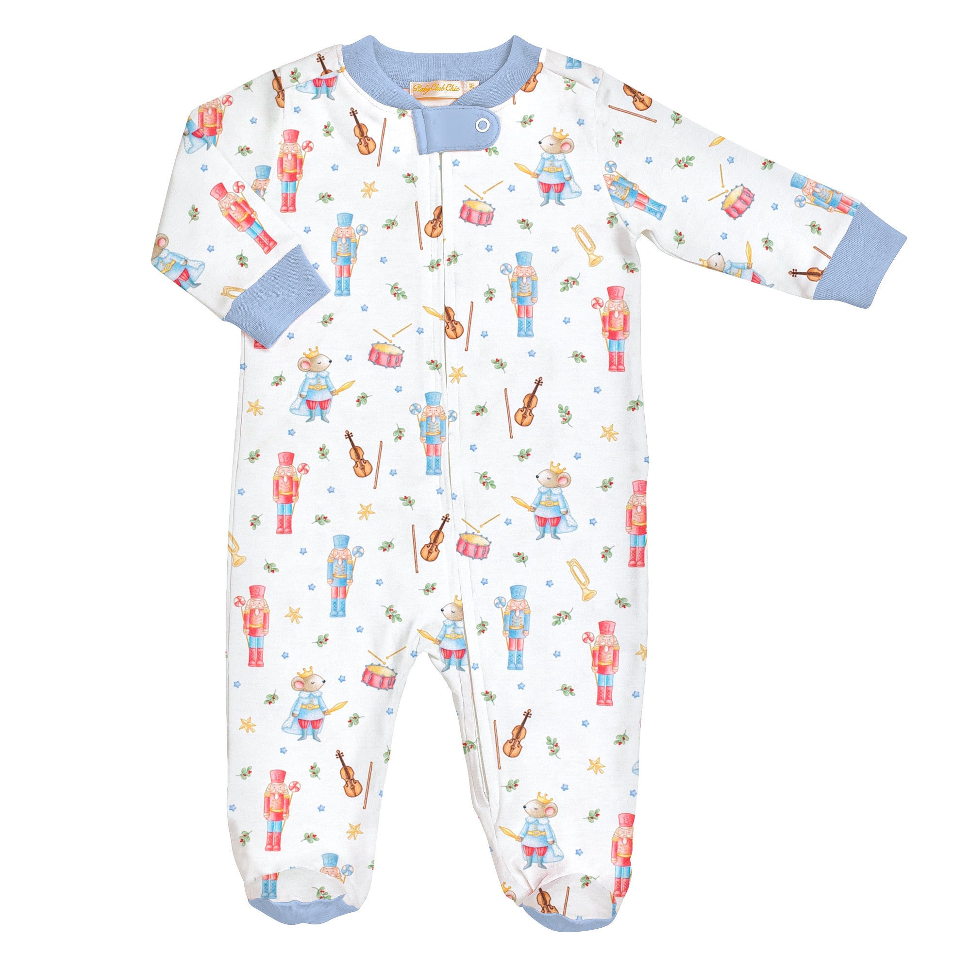 Baby Club Chic Blue Nutcracker Printed Zipped Footie