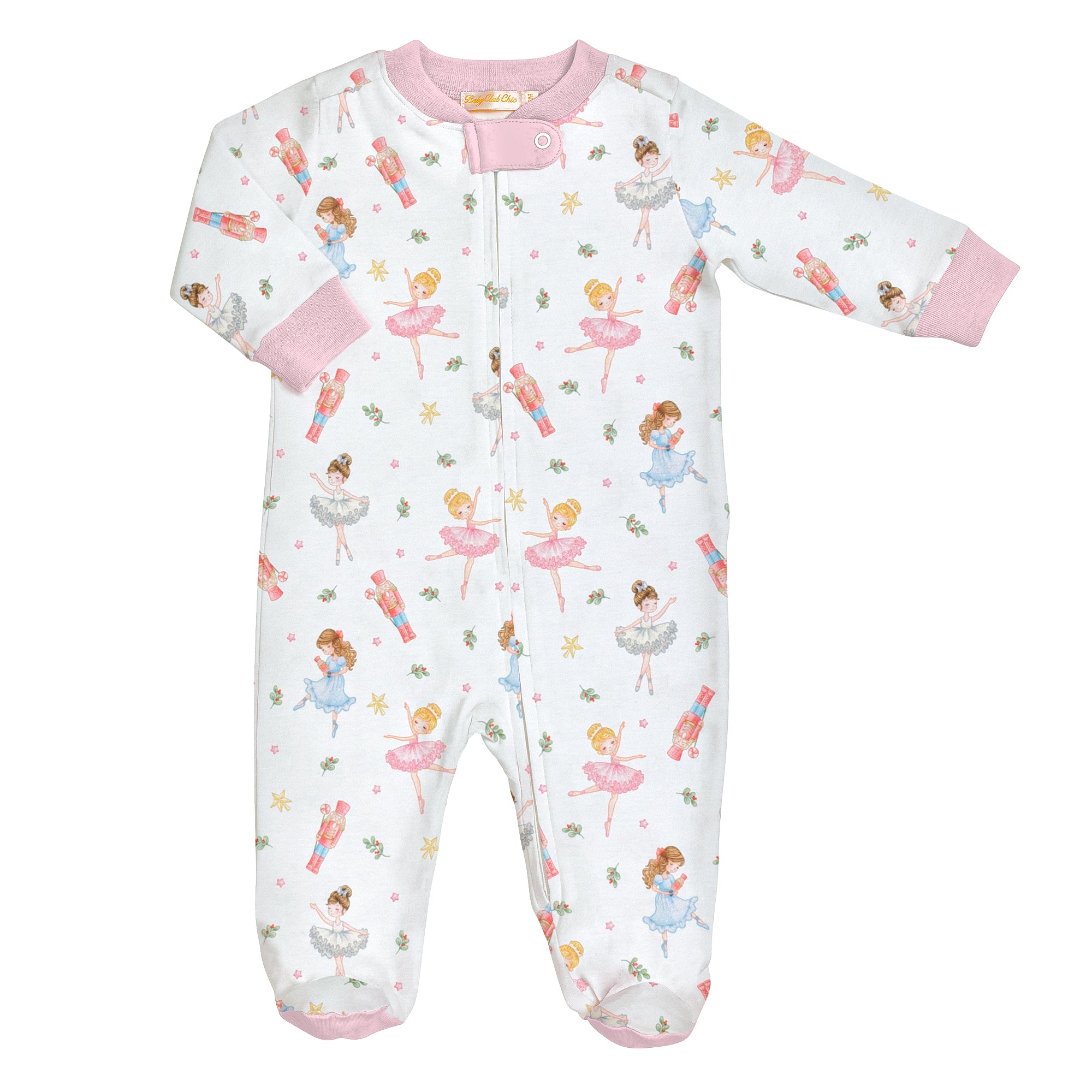 Baby Club Chic Pink Nutcracker Printed Zipped Footie
