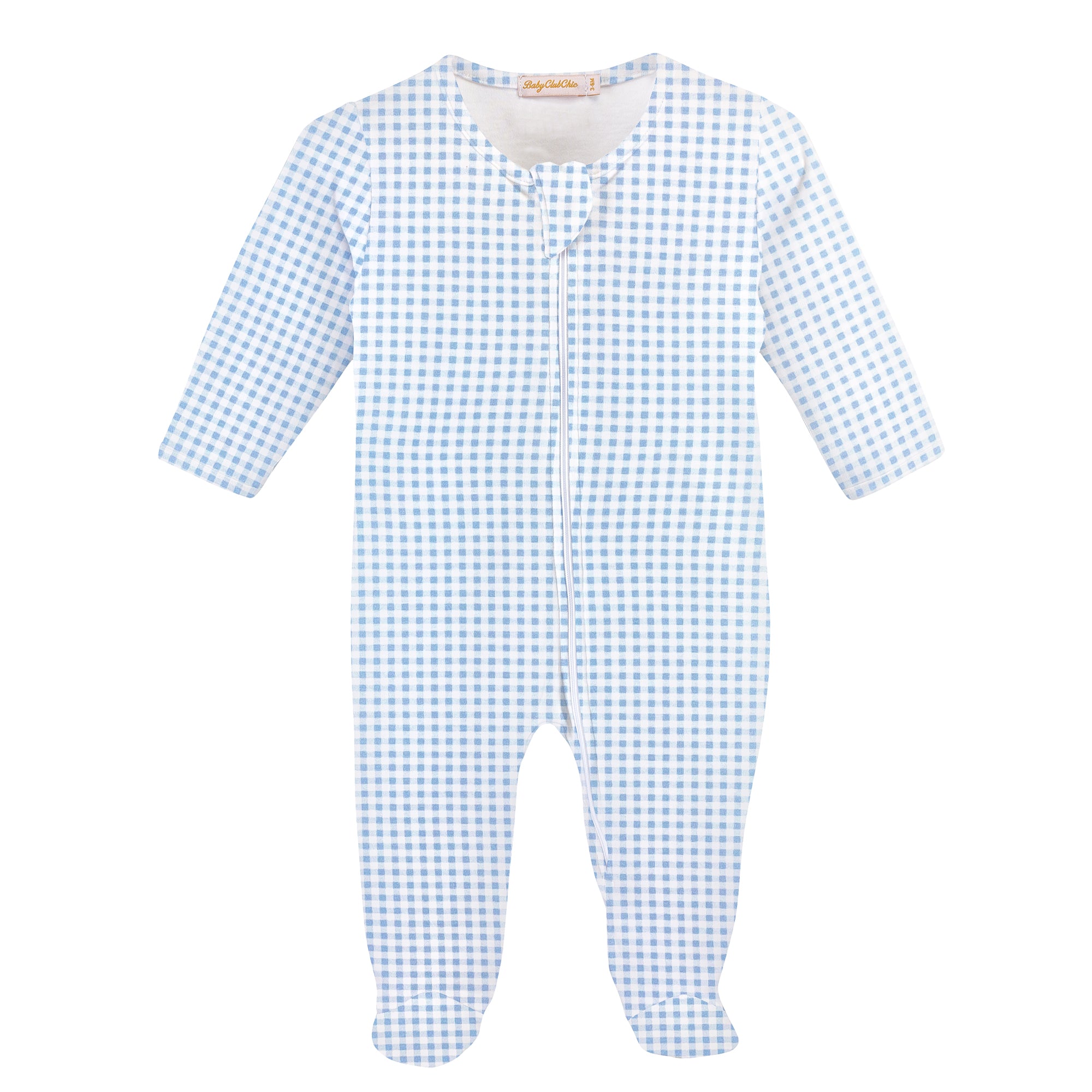 Baby Club Chic Light Blue Minichecks Zipped Footie
