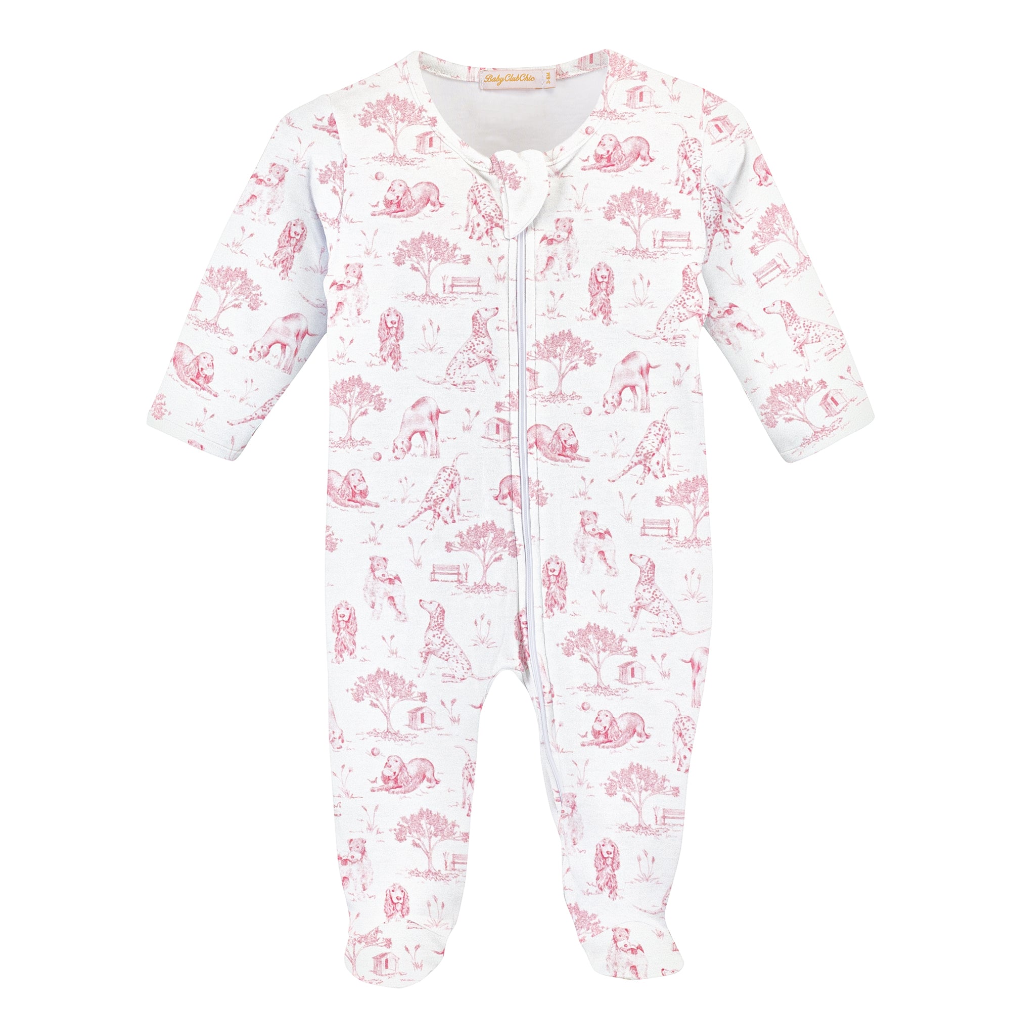 Baby Club Chic Barking Bliss Pink Zipped Footie