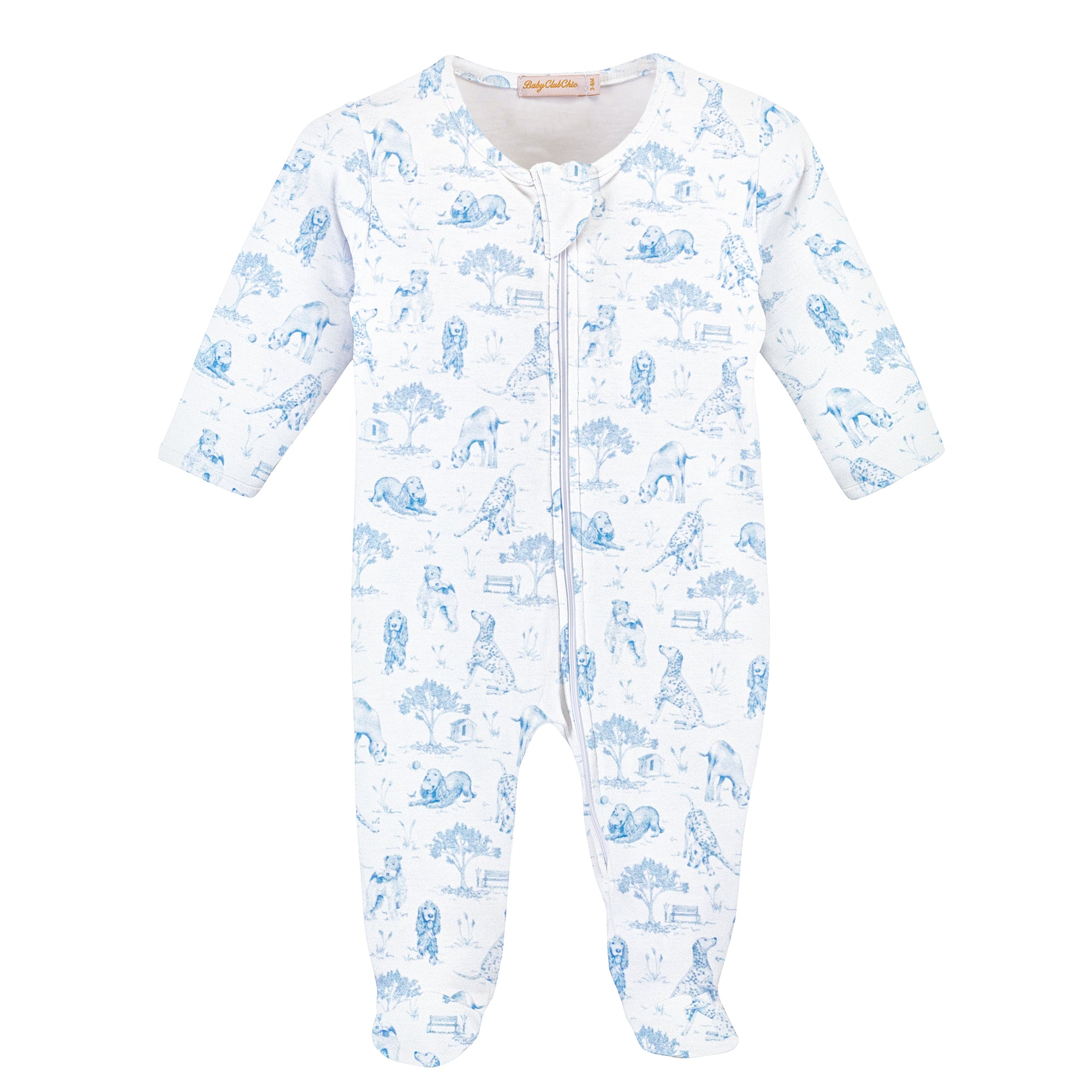 Baby Club Chic Barking Bliss, Blue Zipped Footie