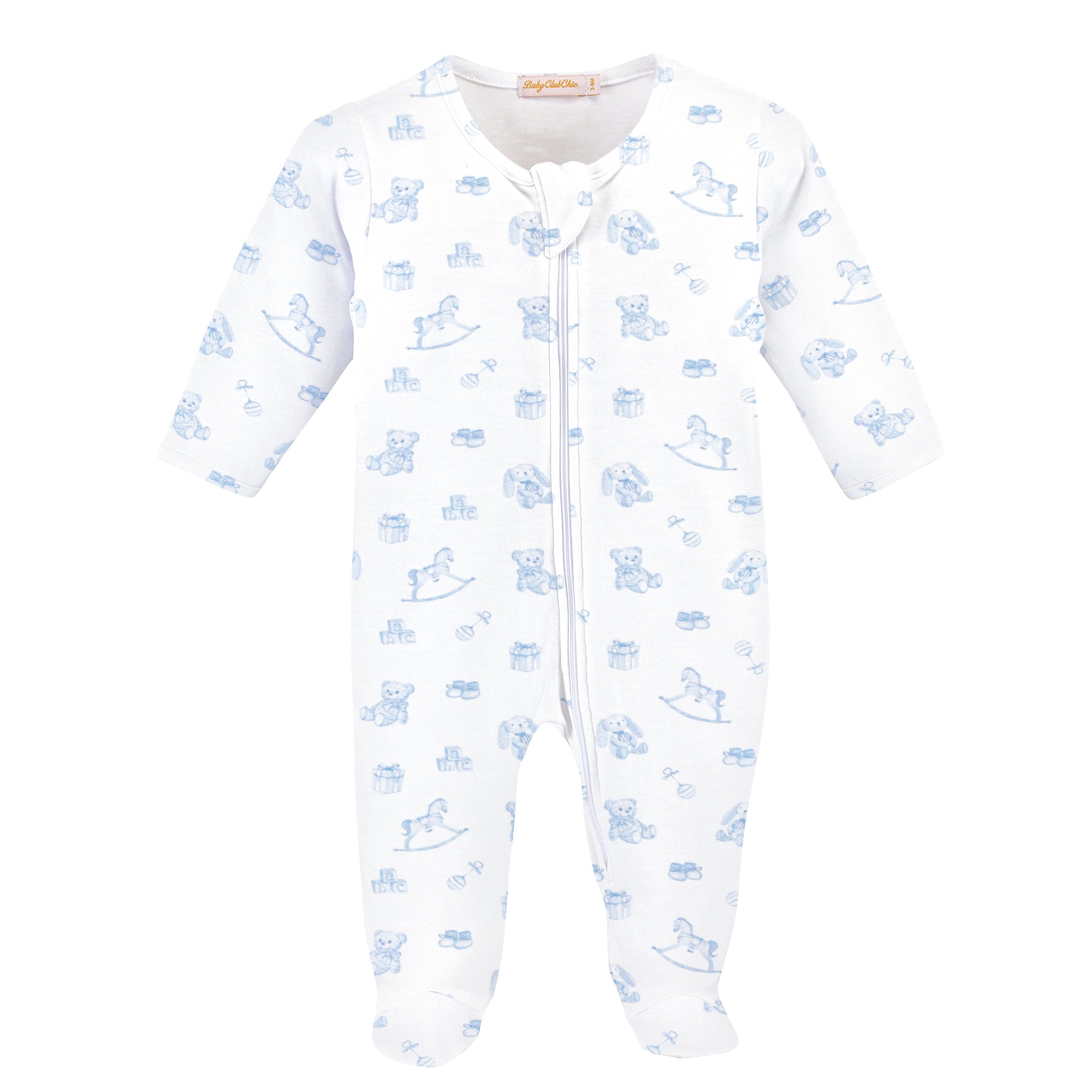 Baby Club Chic Tiny Baby Toys Blue Zipped Footie