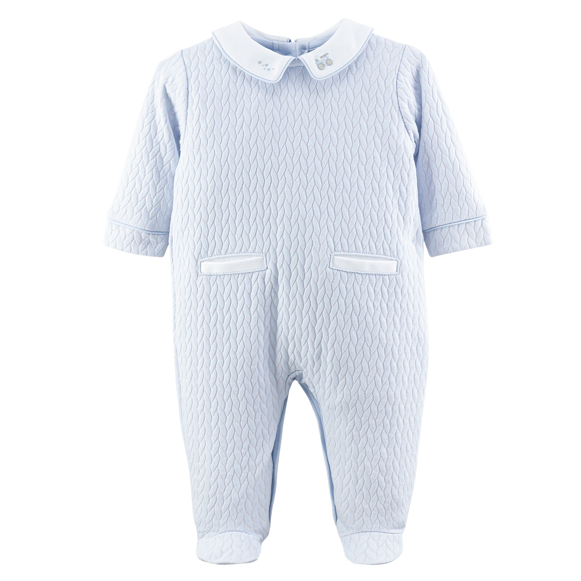 Baby Club Chic Braided Footie with Train Embroidered Collar