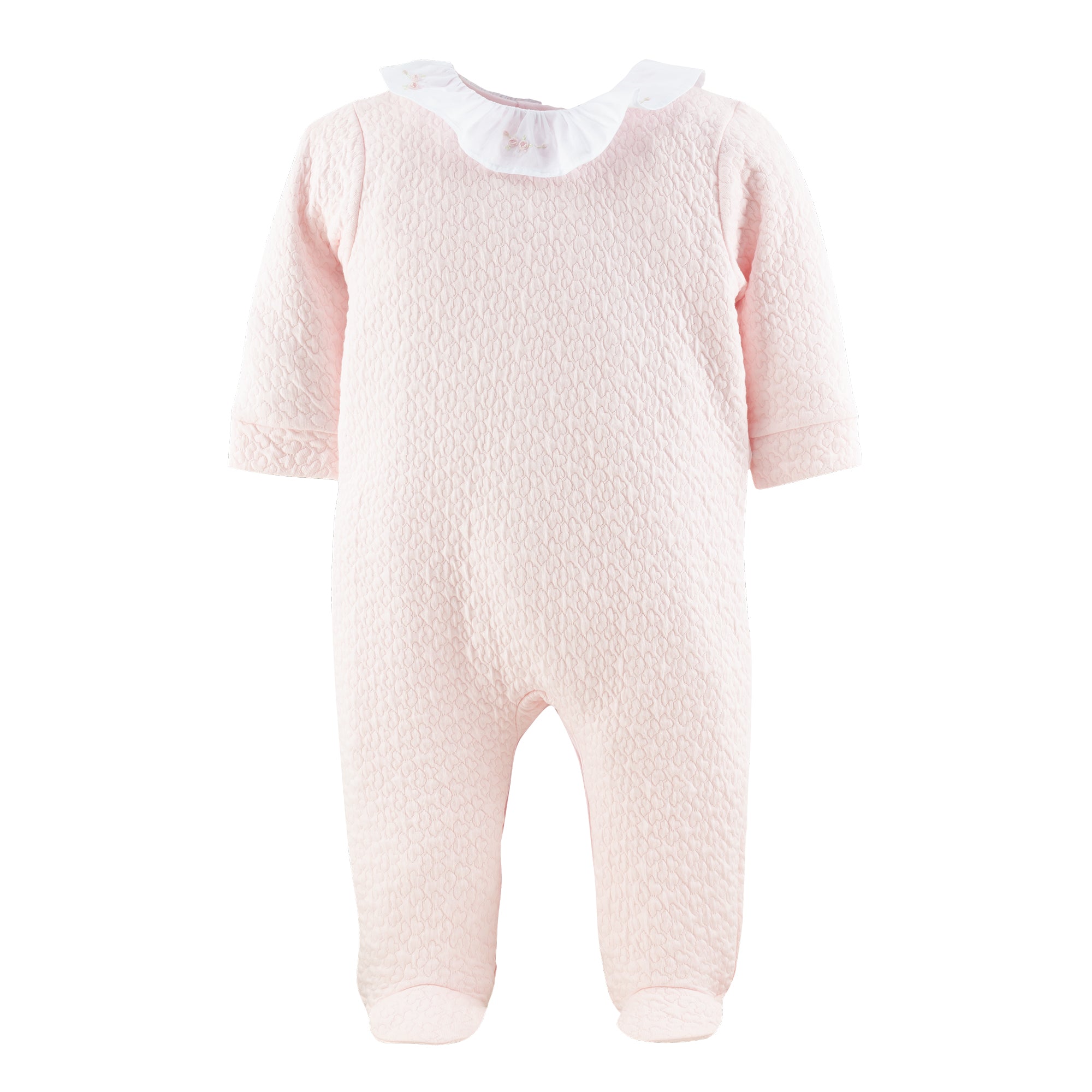 Baby Club Chic Hearts Footie with Rosette Embroidered Ruffle Collar