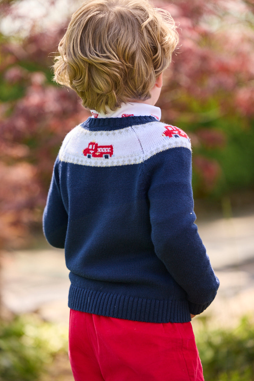 Little English Fair Isle Sweater, Fire Truck