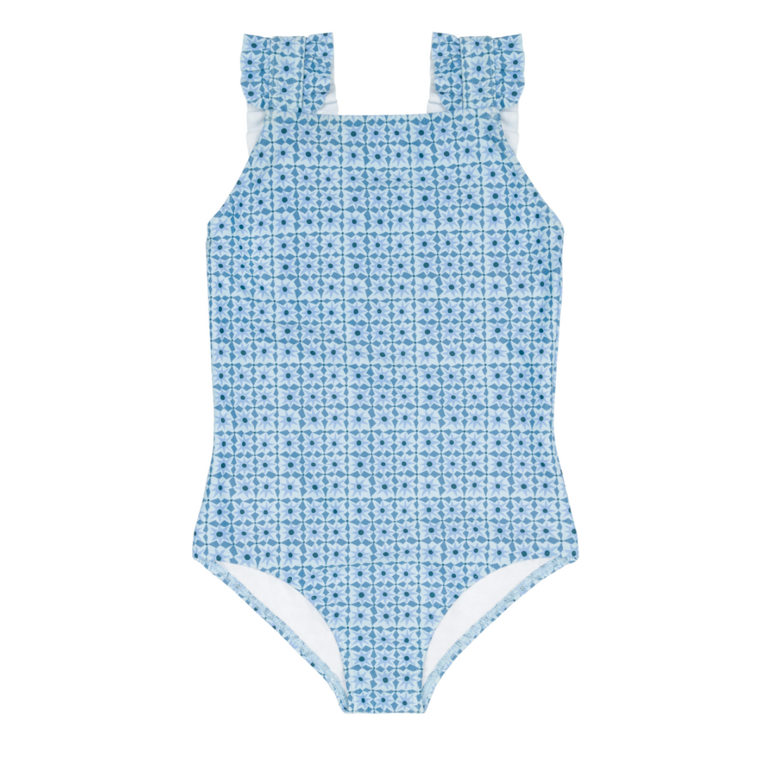 Minnow Starburst Azul Tile Ruffle Strap One Piece