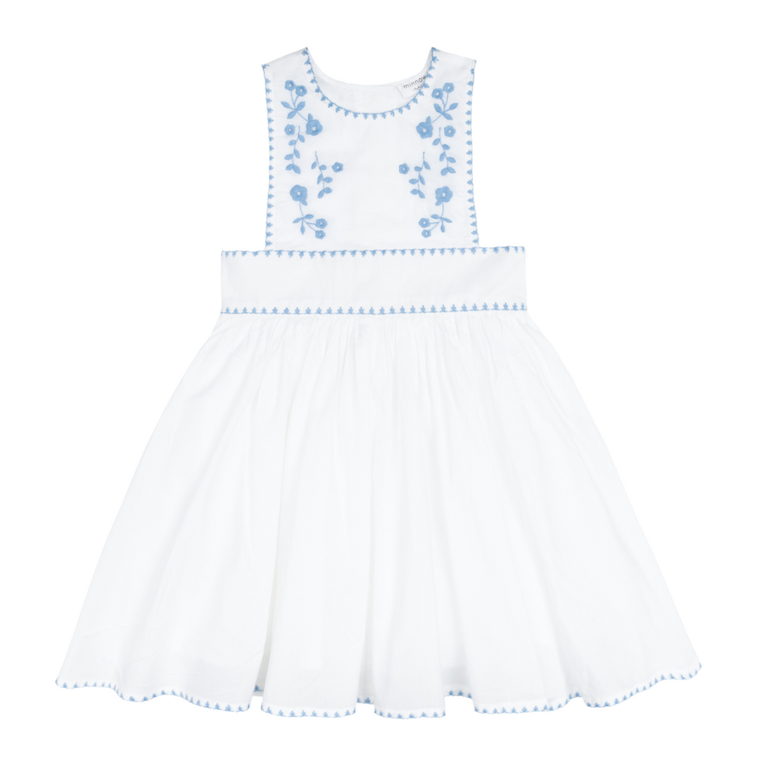 Minnow White Wide Band Pinafore Dress with Embroidery