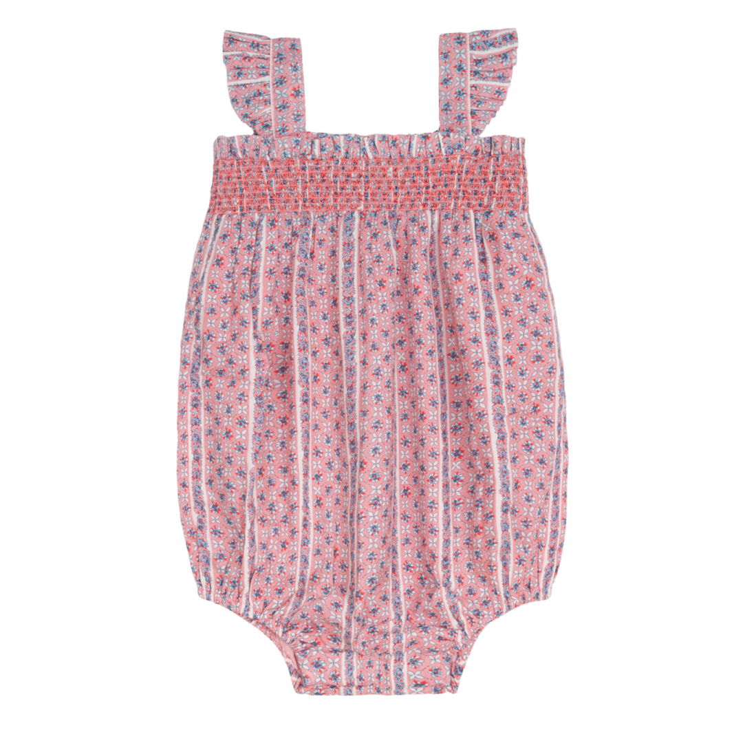 Minnow Floral Tile Smocked Bubble Romper