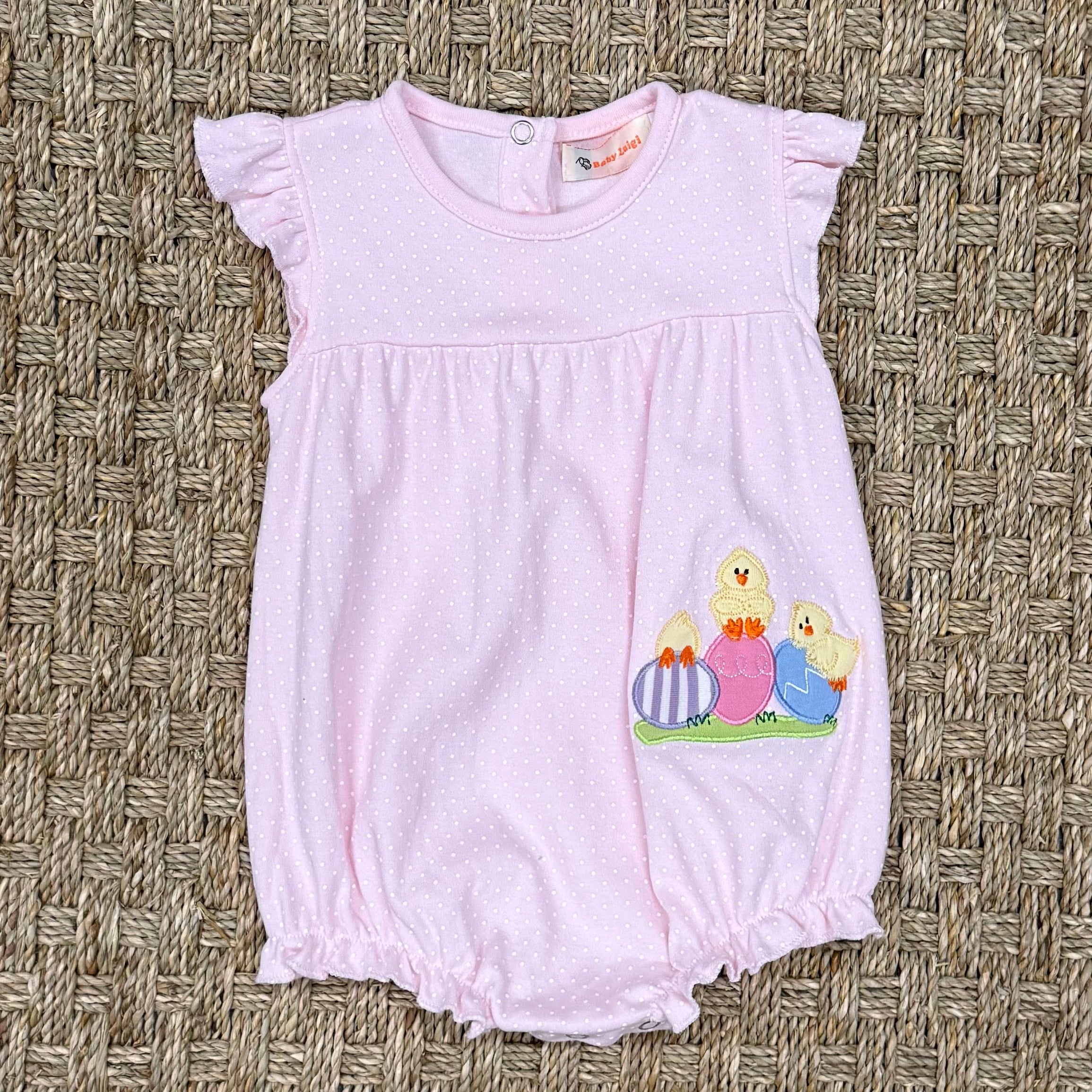Luigi Flutter Sleeve Onesie, Chicks on New Light Pink