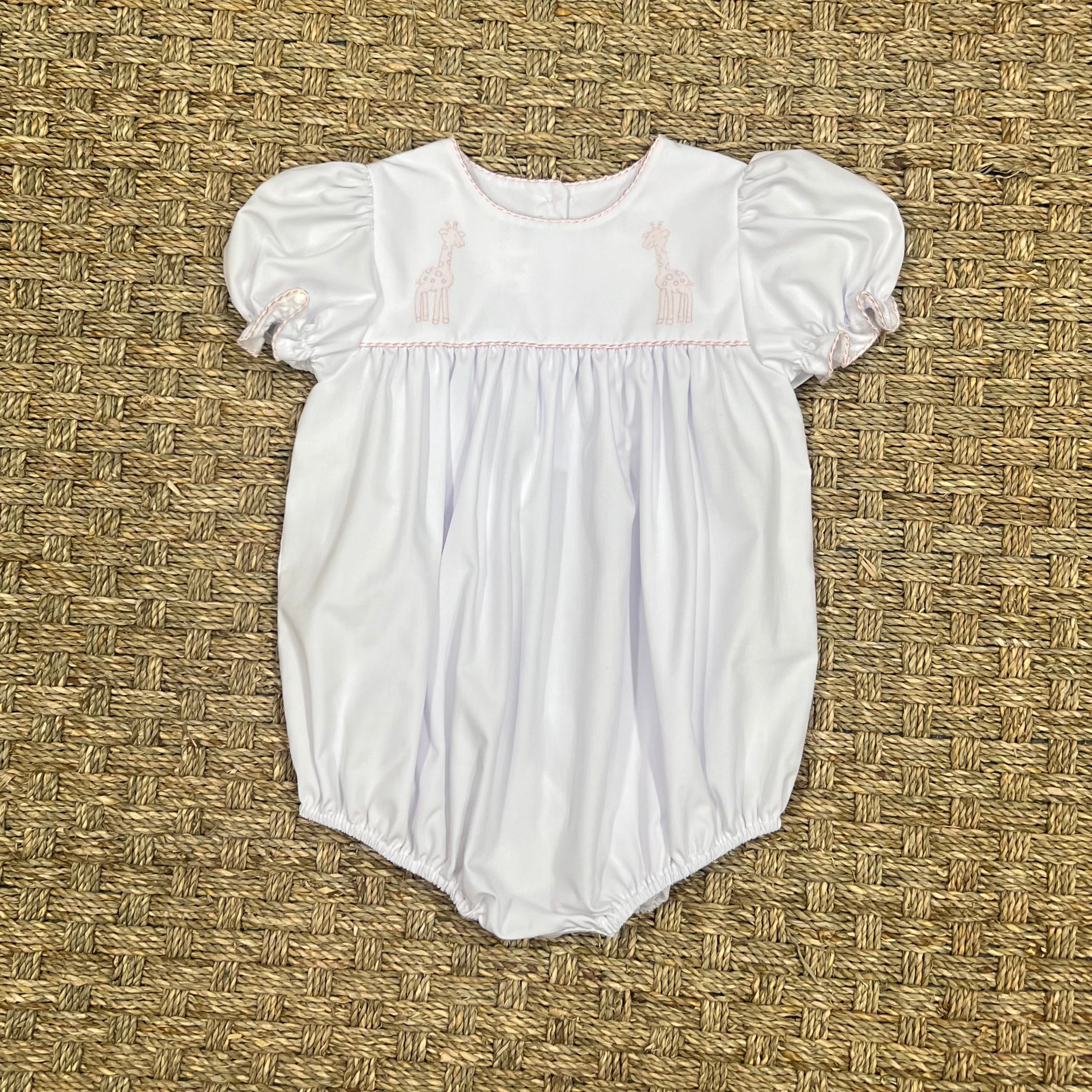 Auraluz White Bubble with Giraffe Embroidery and Pink Striped Trim