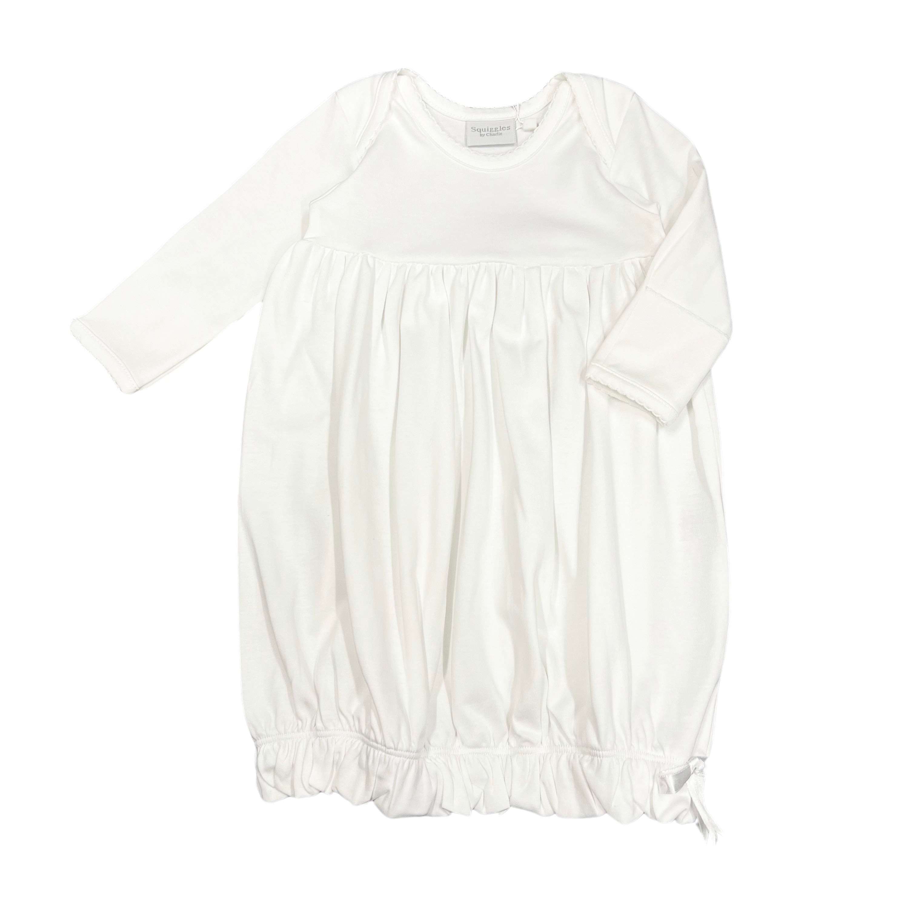 Squiggles White Lap Shoulder Gown with White Stitching