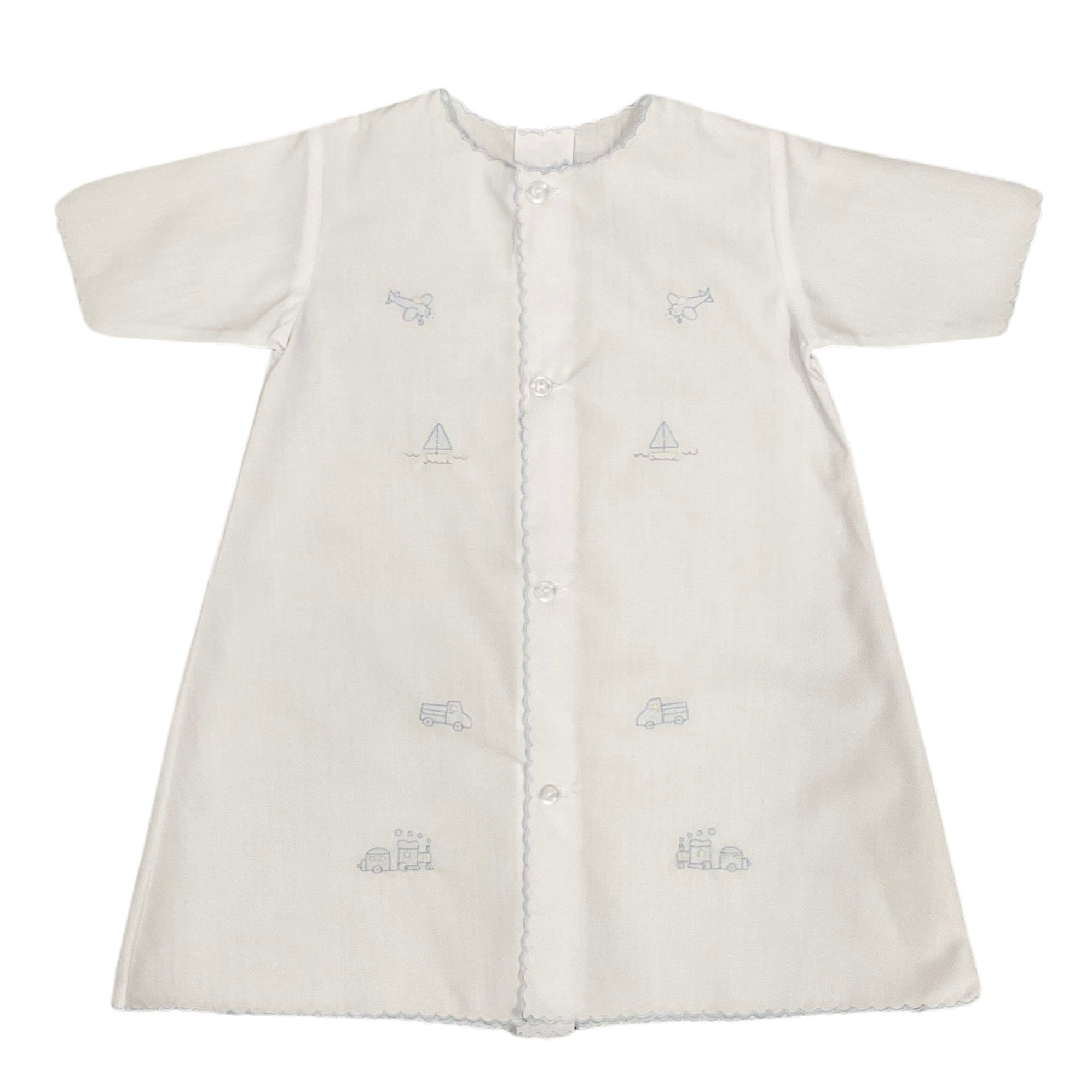 Auraluz White Day Gown with Blue Transportation Embroidery