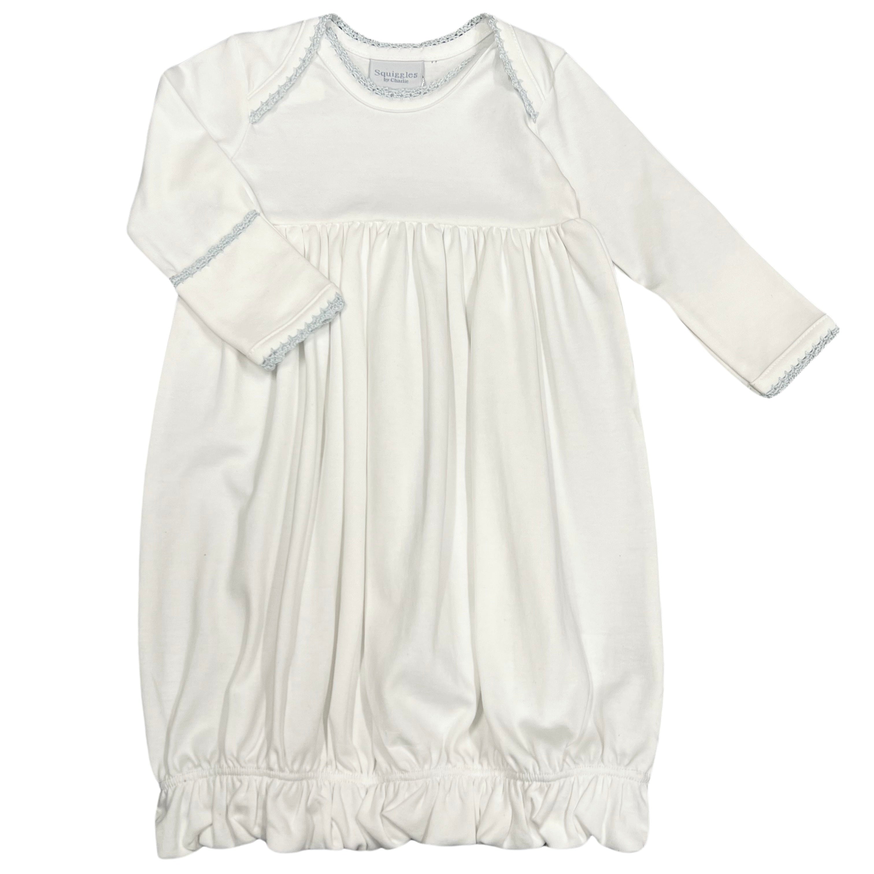 Squiggles White Lap Shoulder Gown with Blue Trim