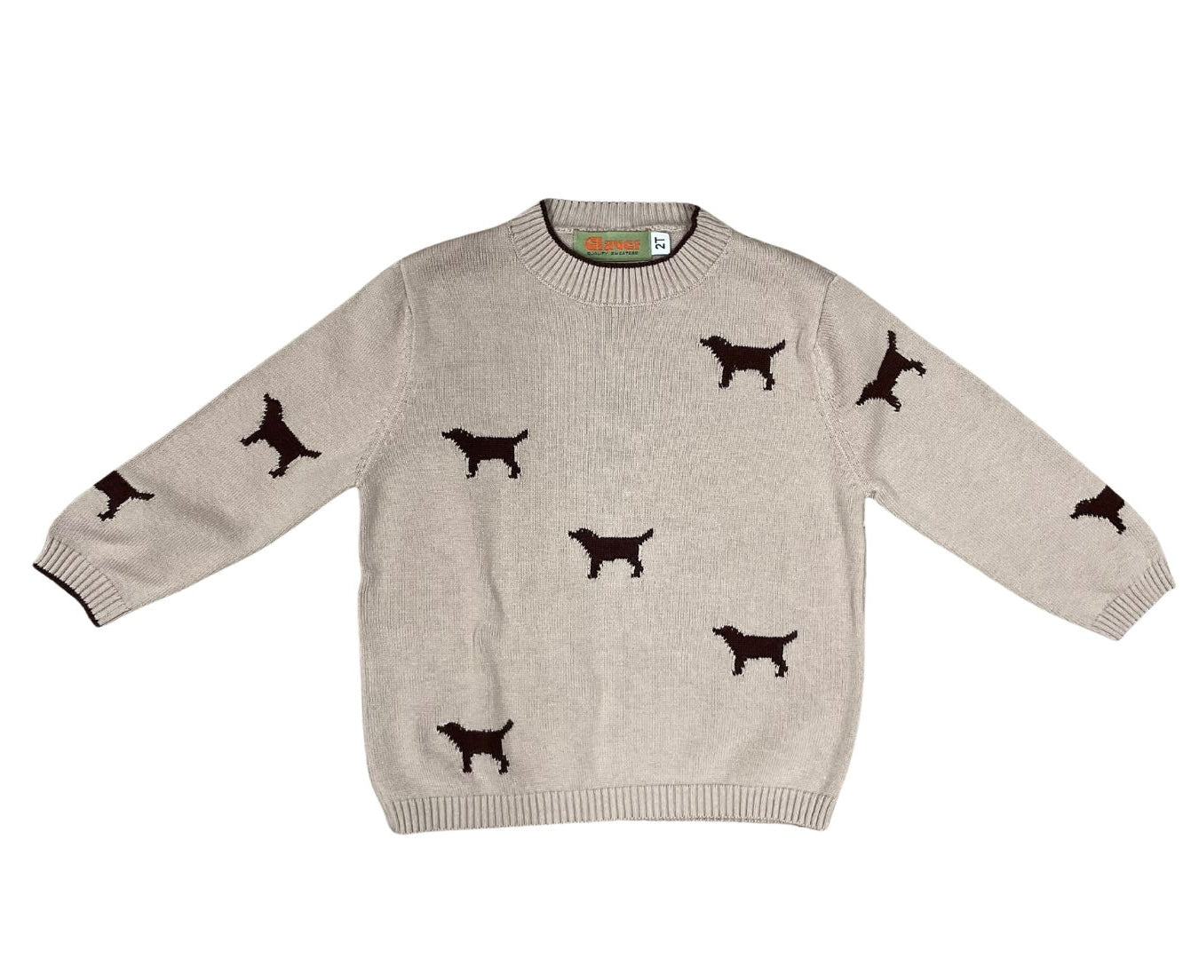 Luigi Fine Gauge Crewneck, Labs on Sand/Chocolate