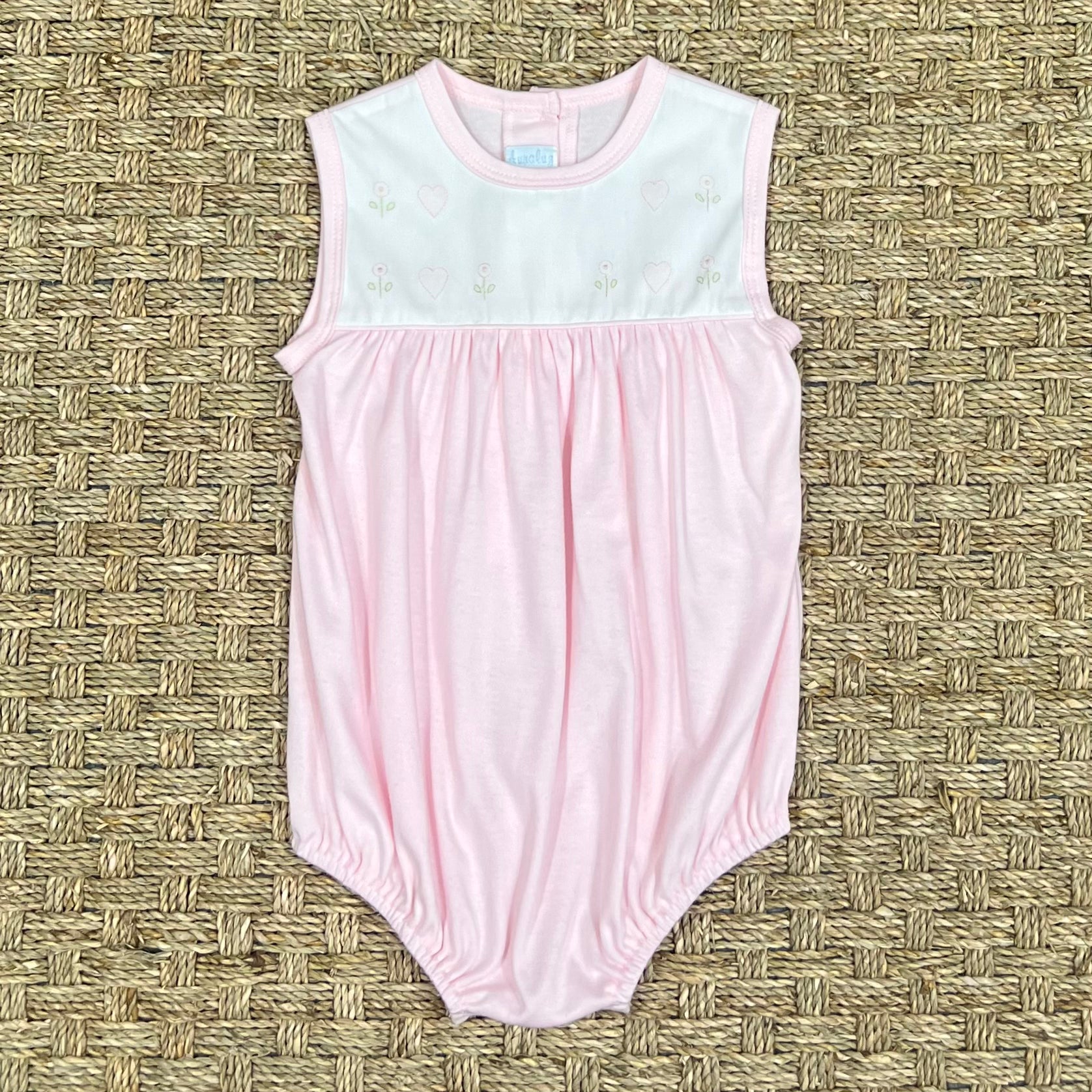 Auraluz Pink Knit Bubble with Heart Flower Embroidery