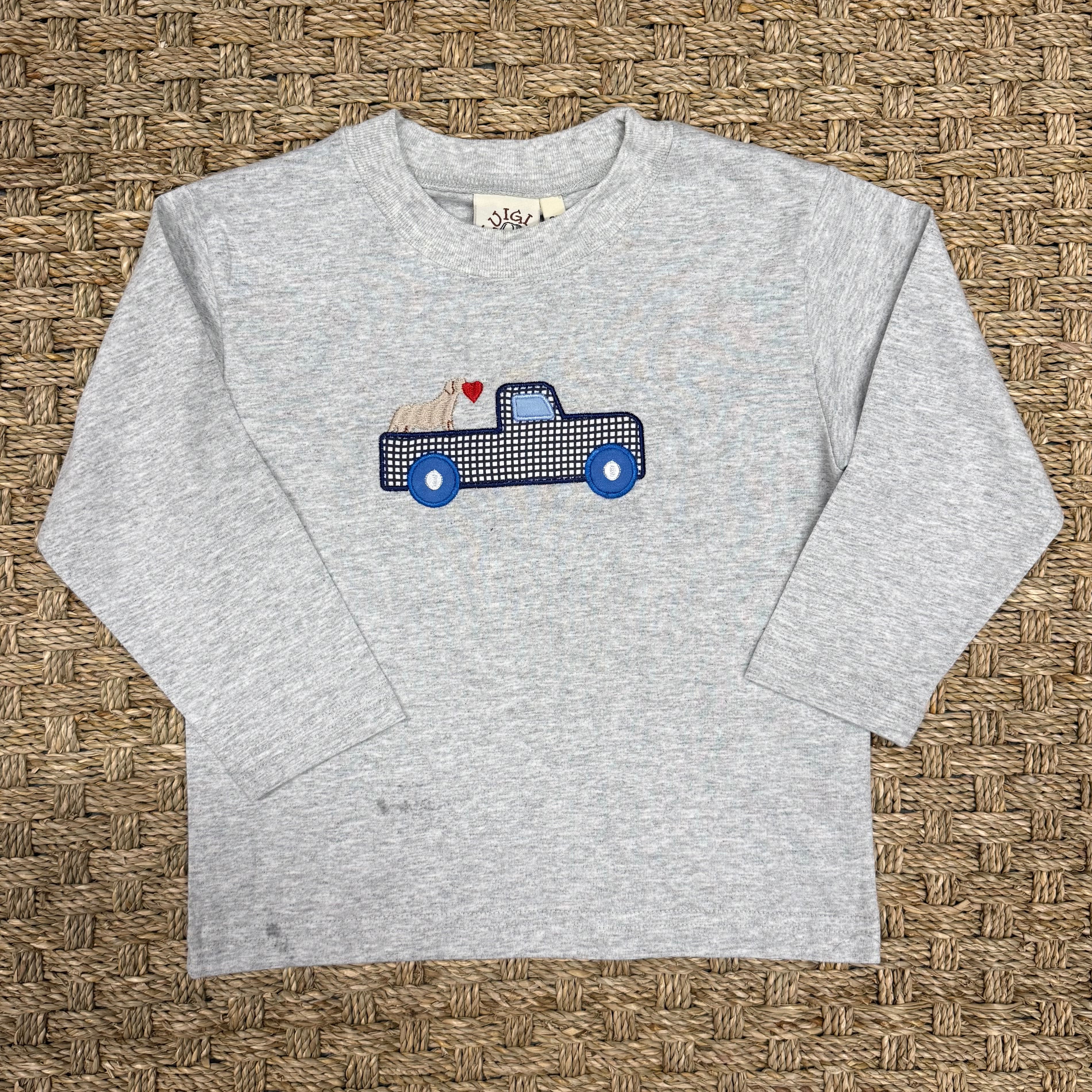 Luigi Tee, Truck with Lab and Heart on Heather Grey