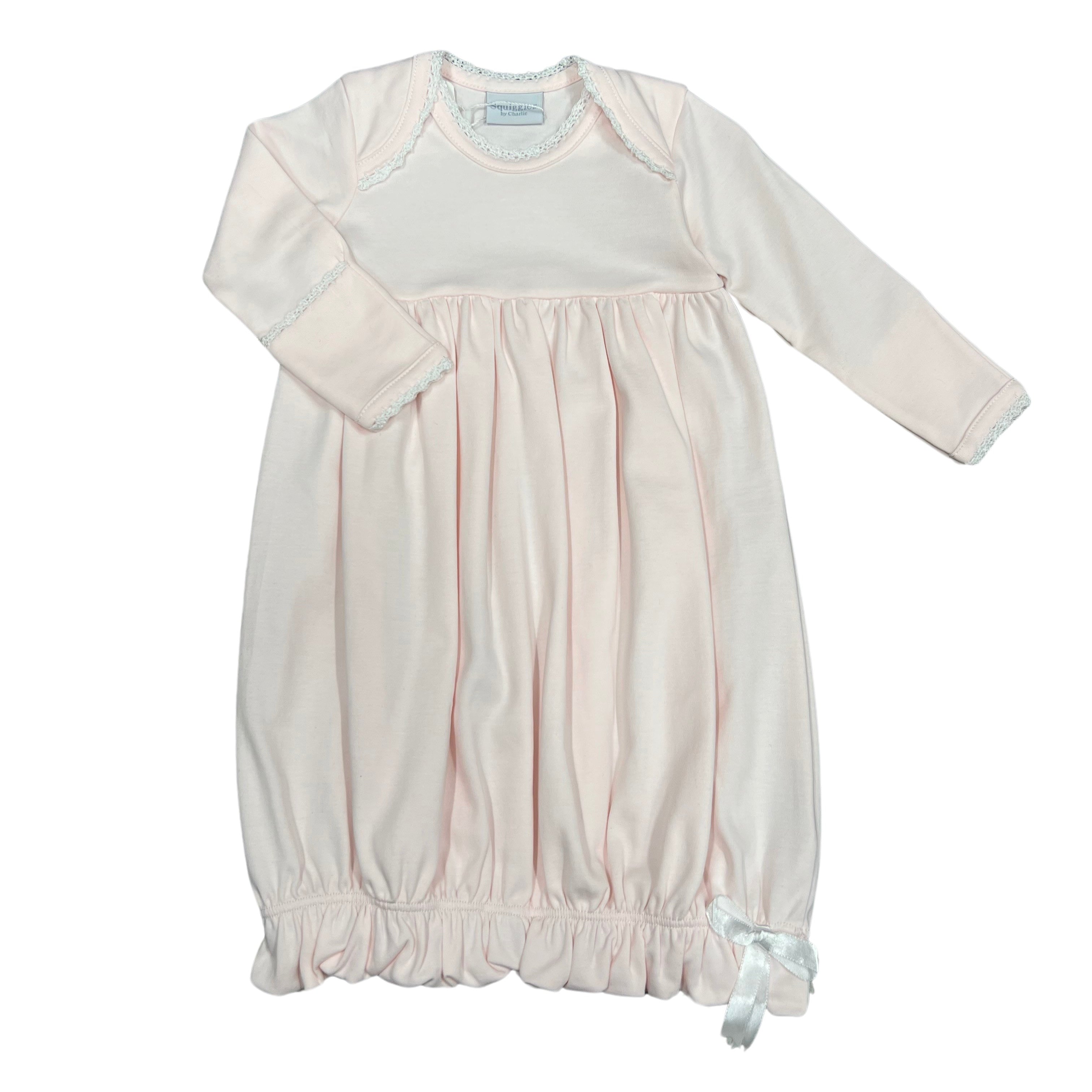 Squiggles Pink Lap Shoulder Gown with White Trim