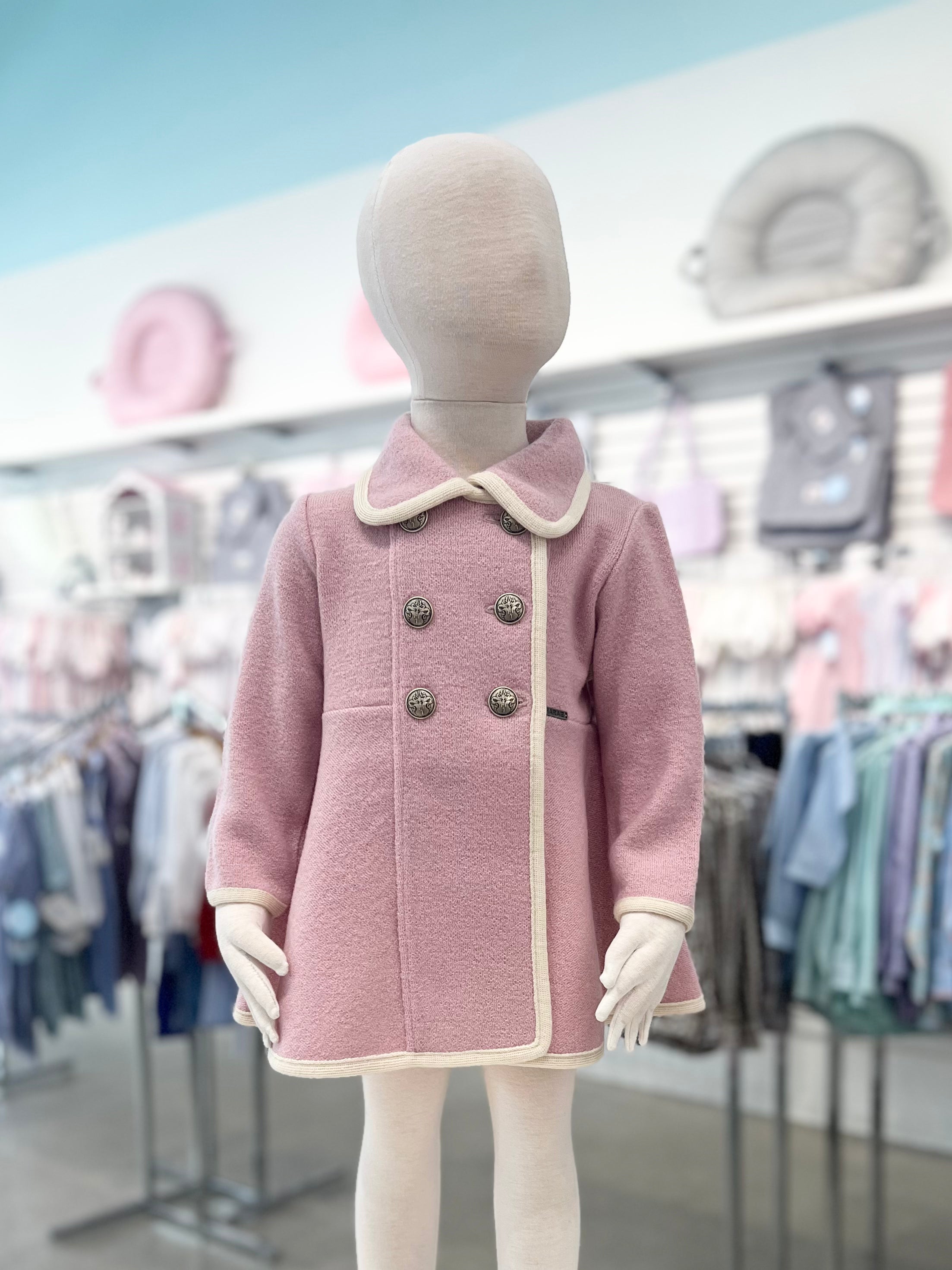 Marae Twirl Coat, Rosa Bebe Pink with Blanco Cream Trim