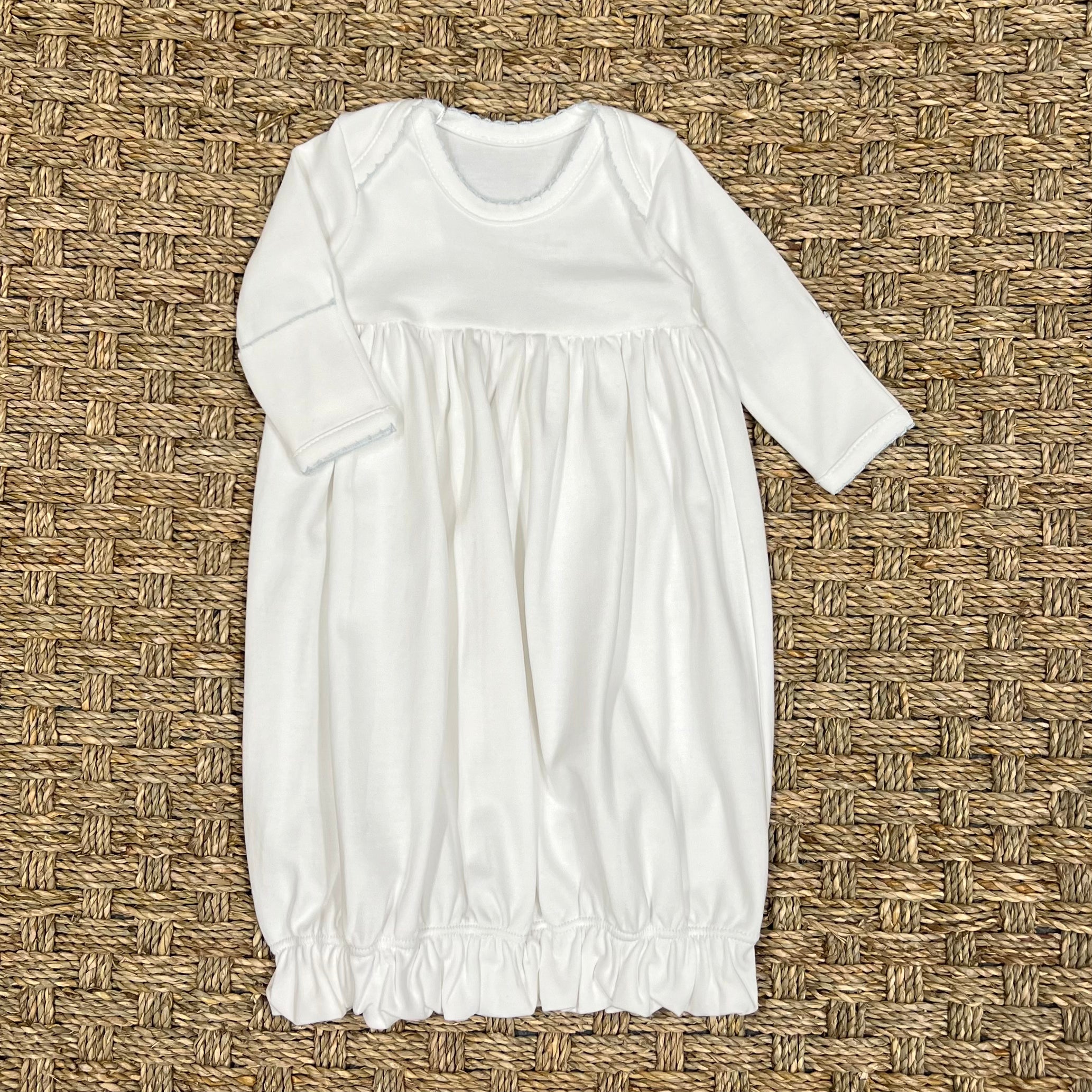 Squiggles White Lap Shoulder Gown with Thin Blue Trim