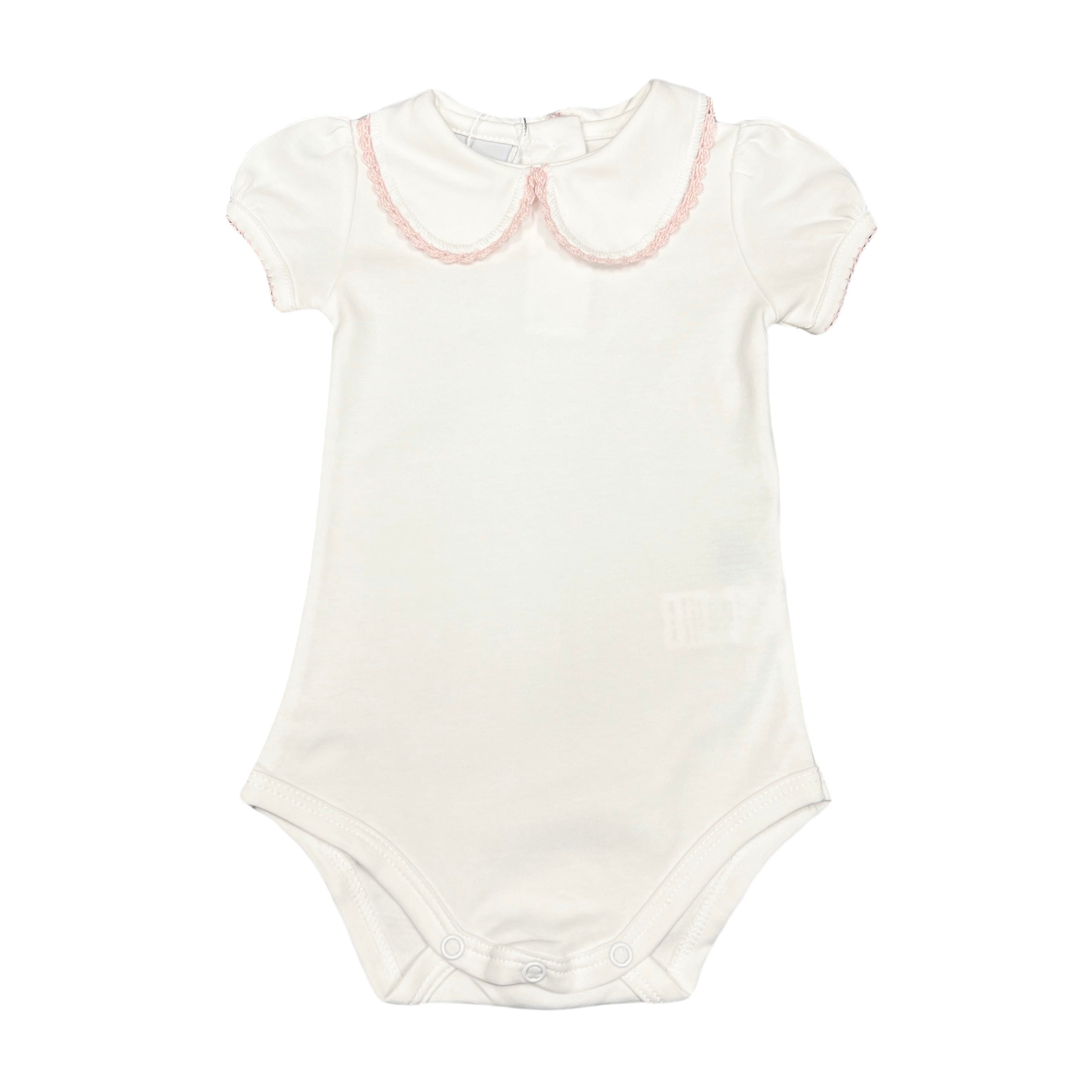 Squiggles SS Bodysuit with Collar and Pink Trim