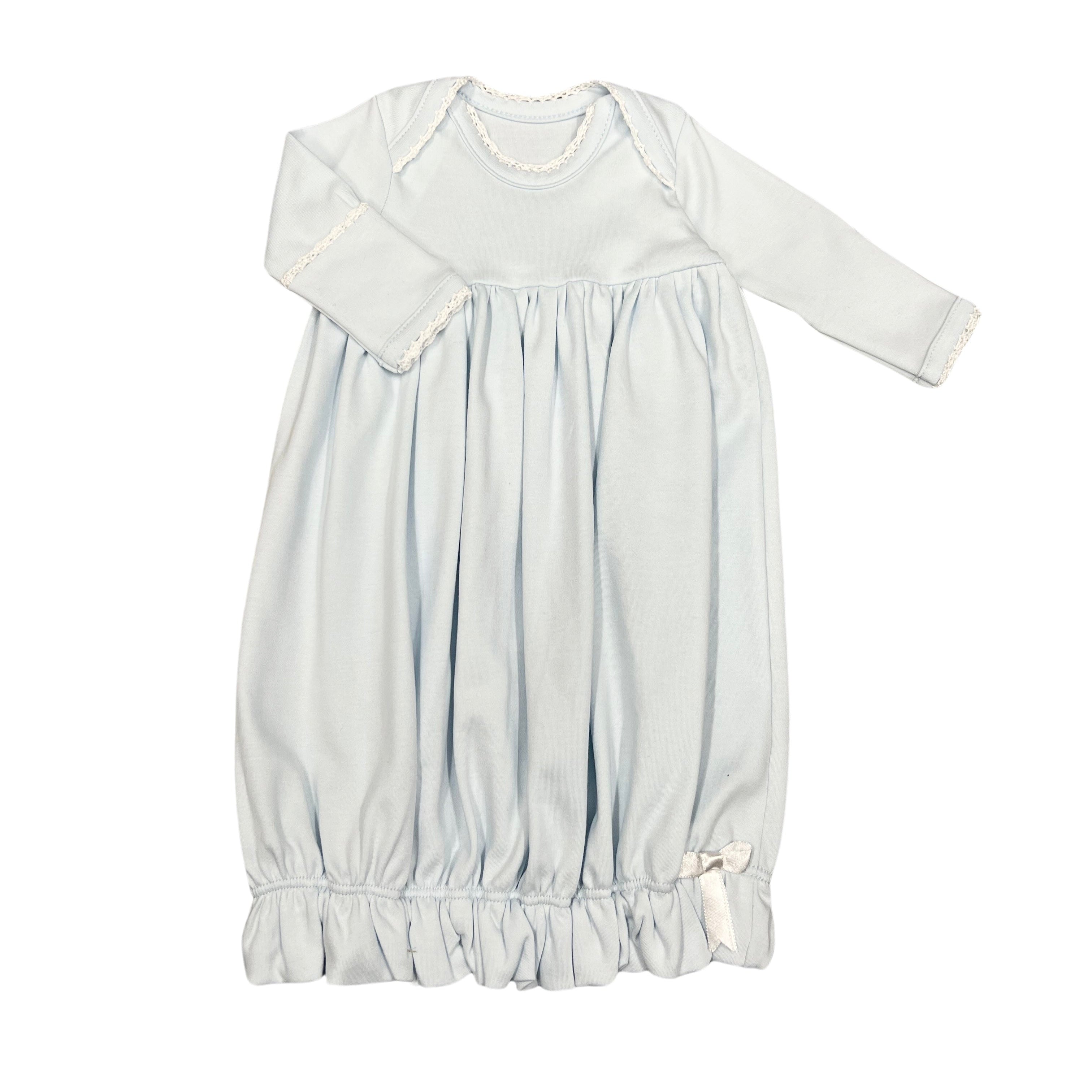 Squiggles Blue Lap Shoulder Gown with White Trim